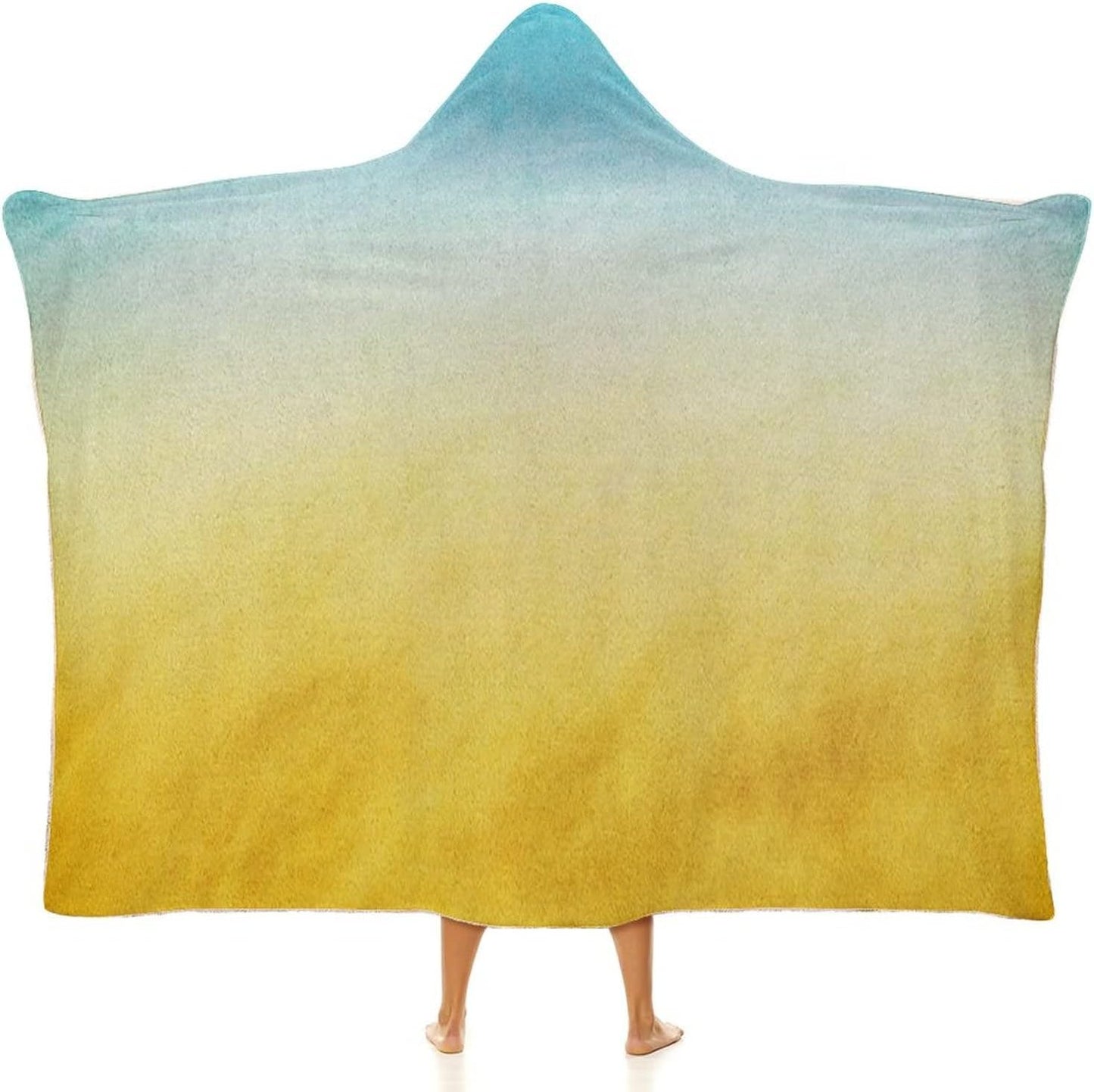 Throw Blankets, Yellow and Blue Women Men Hooded Blanket, Surf Waves Ocean Beach Exotic Dreamy Gradient, Soft Warm Cozy, 40 x 50inches, Studying Reading Snuggling Napping Office, Blue Yellow