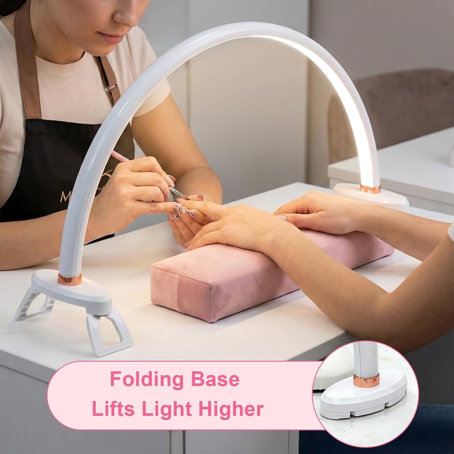 Half Moon Light for Nail Desk 20 inch Nail Desk Light Half Moon Lamp Portable Arch Lamp Dimmable with Foldable Bracket for Desk Salon Table Use, 3 Color Temperature