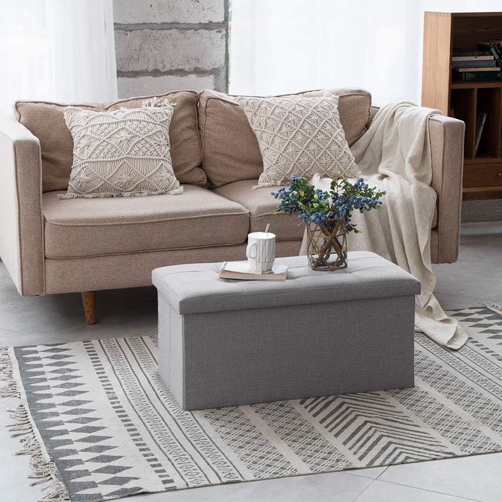 Camabel 30 Inches Folding Storage Ottoman Bench, Ottoman Foot Rest, End of Bed Bench, Storage Chest, Load 660 lb, for Living Room, Bedroom, Entryway Grey