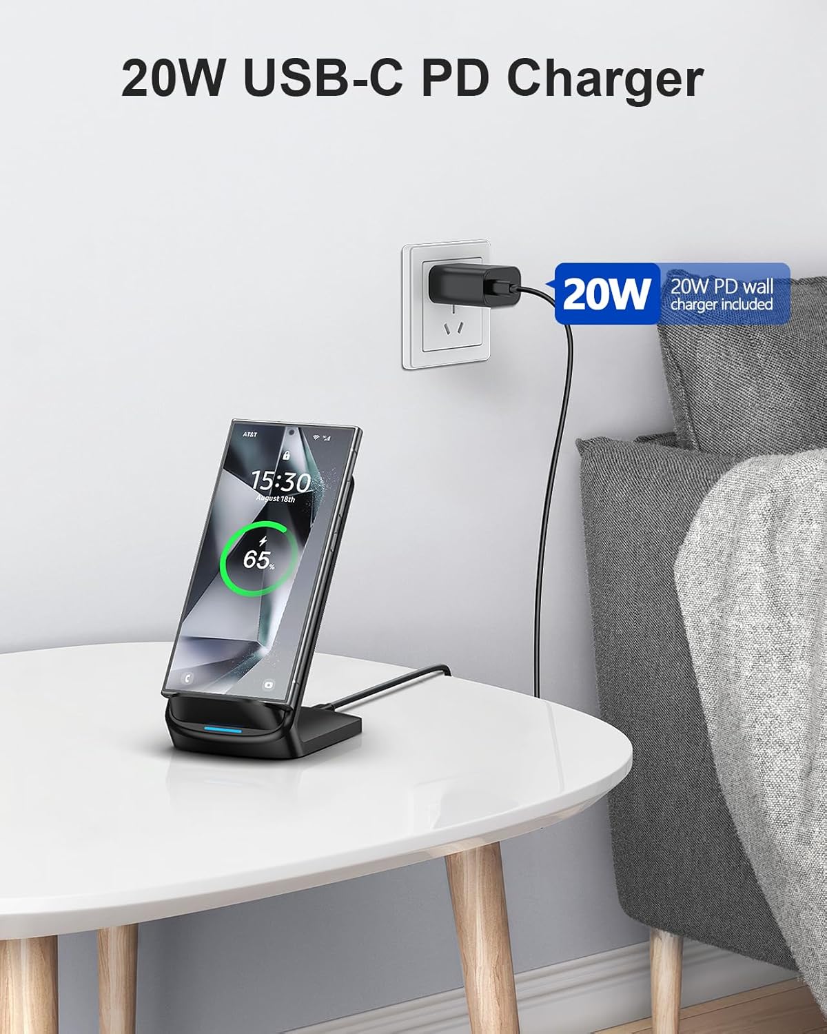 NANAMI Fast Wireless Charger, 10W Max Wireless Charging Stand with PD20W Adapter Charger Compatible for iPhone 17/17 Air/17 Pro/17 Pro Max/16/15/14/13/12,Samsung Galaxy S26/S25/S24/S23/S22/S21/Note 20