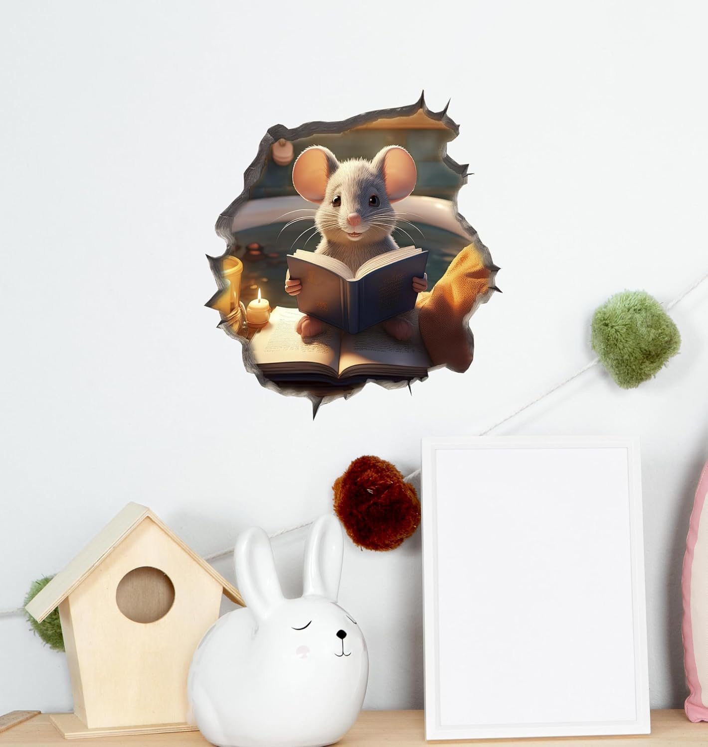 Mouse Reading Book Wall Murals Peel and Stick for Kids Room, Classroom Wall Decor - 3D Effect Wall Mural, Ideal Wall Stickers & Murals, Decorative Decal for Educational Spaces Design 1