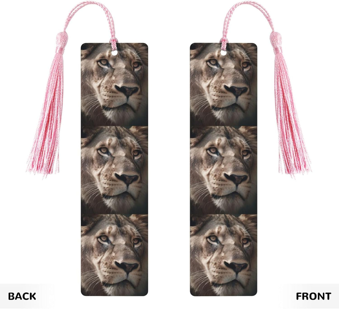 Lion's Focused Expression Bookmarks Gifts for Women Men, Wooden Bookmarks for Book Lovers, Vintage Book Marks Ornaments with Tassel, Unique Personalized Reading Page Markers Pink