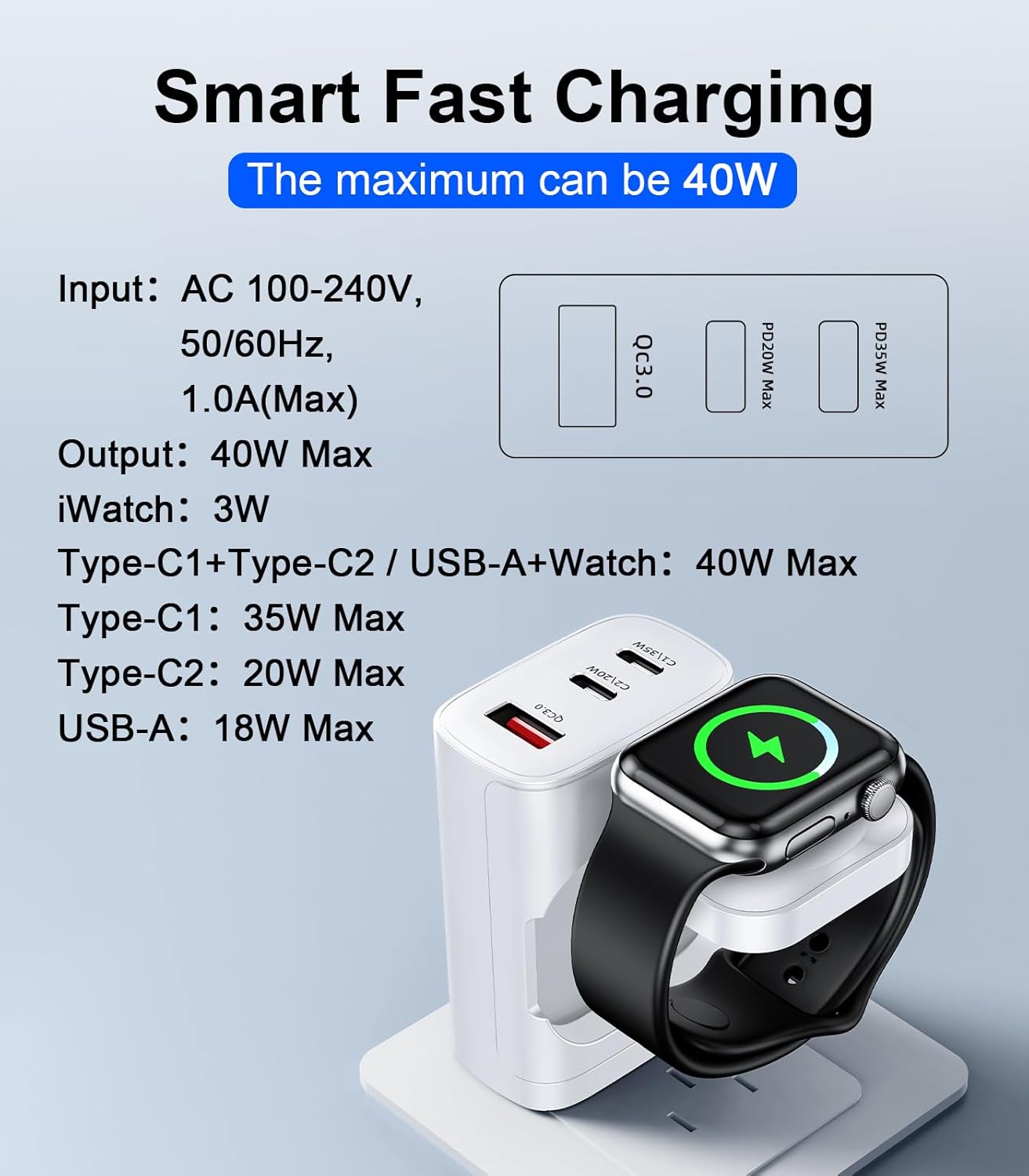 4 in 1 for Apple Watch Charger,Wireless Magnetic iWatch Charger,Portable Travel Essentials 40W USB C Fast Charging Block for Phone AirPods iWatch Ultra/SE/11/10/9/8/7/6,iPhone 17/16/15/14Devices,White