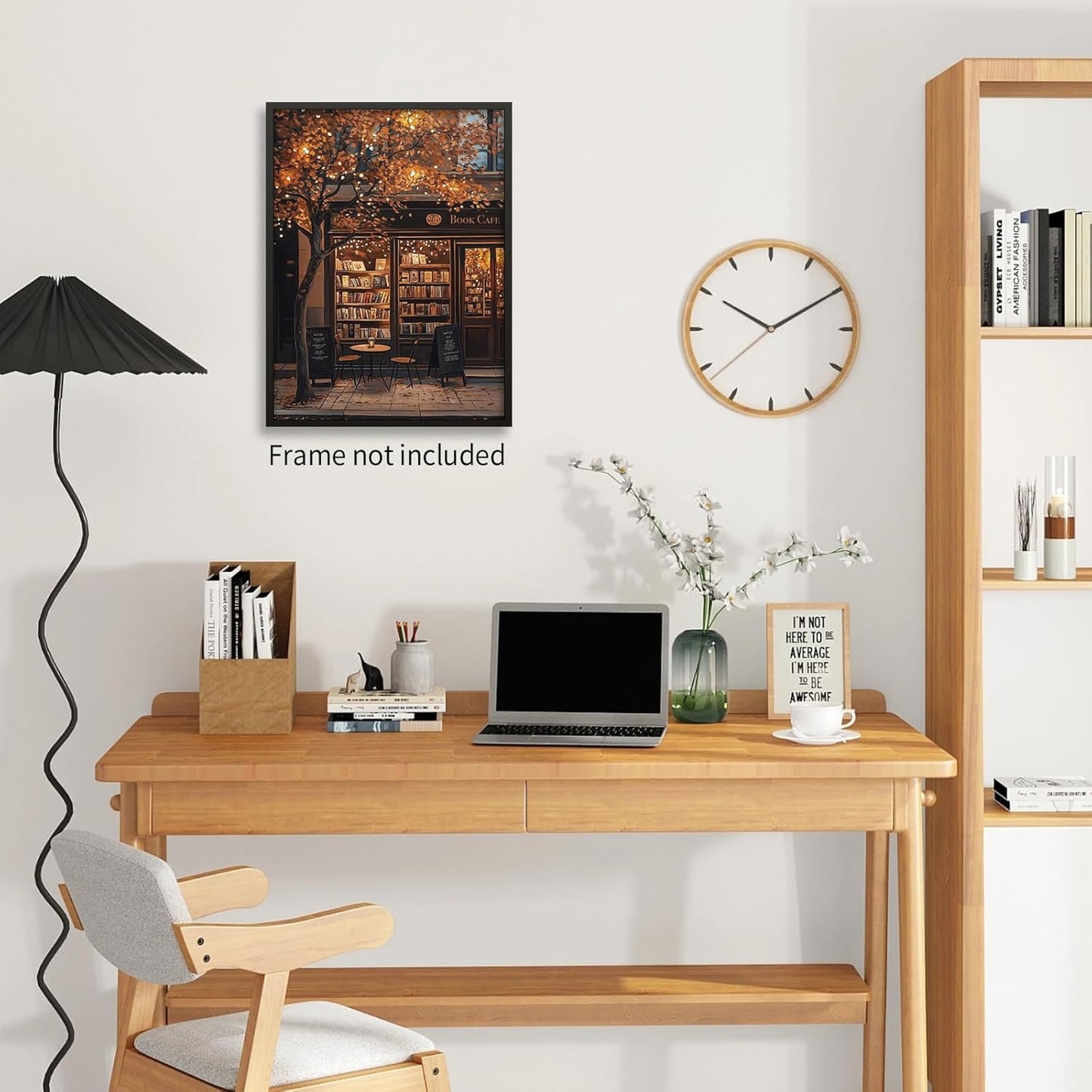 FuSatisYilife Fall Coffee Bookstore Wall Art Vintage Autumn Cozy Cafe Shop Poster Bookish Dark Academia Canvas Prints for Reading Room Nook Wall Decor 12X16 inch Unframed Book Lover Gift