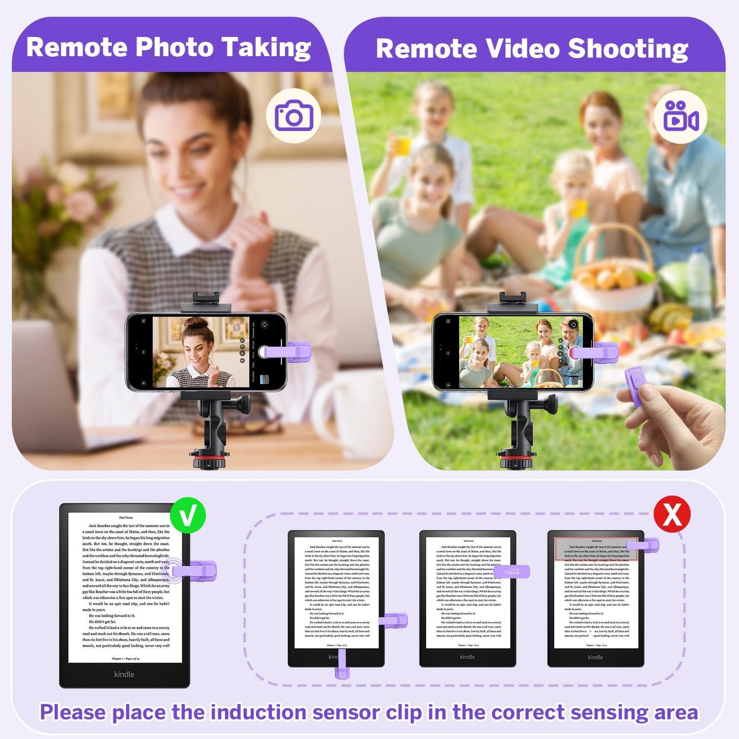 Page Turner Ring for Kindle,Remote Control for iPhone iPad Android Tablets E-Readers,Clicker Page Turner for Kindle Accessories for Camera Video Record&Shutter Selfie (Purple)