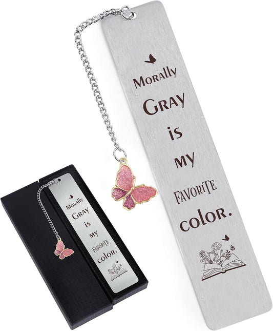 Morally Gray Metal Bookmark Gift - Shejdgart Funny Bookmarks Gifts for Women Pretty Book Marks for Friends Dark Romance Book Mark for Girls Fun Bookmarks with Butterfly Pendant for Book Lovers