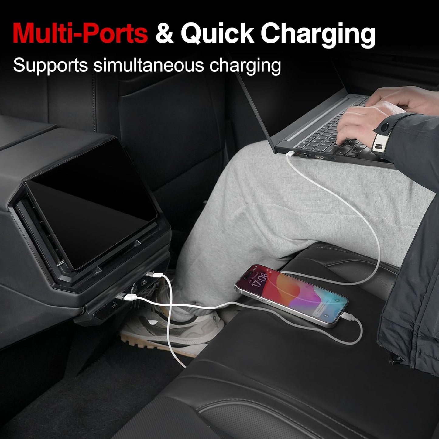 USB Hub, Fast Charging Port Compatible with Tesla Cybertruck 2024 2025, Expansion Dock 4- Ports Phone Charger for Tesla Cybertruck Accessories 2025 2026 2024