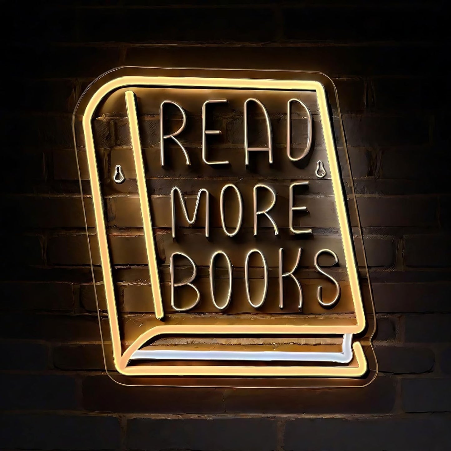 Read More Books Neon Sign,Dimmable Inspirational Read LED Lights Up Signs for Classroom Library Bedroom Office Dorm Wall Decor Desk Decorations(11.8"×10.6") (Yellow-Read More Book)