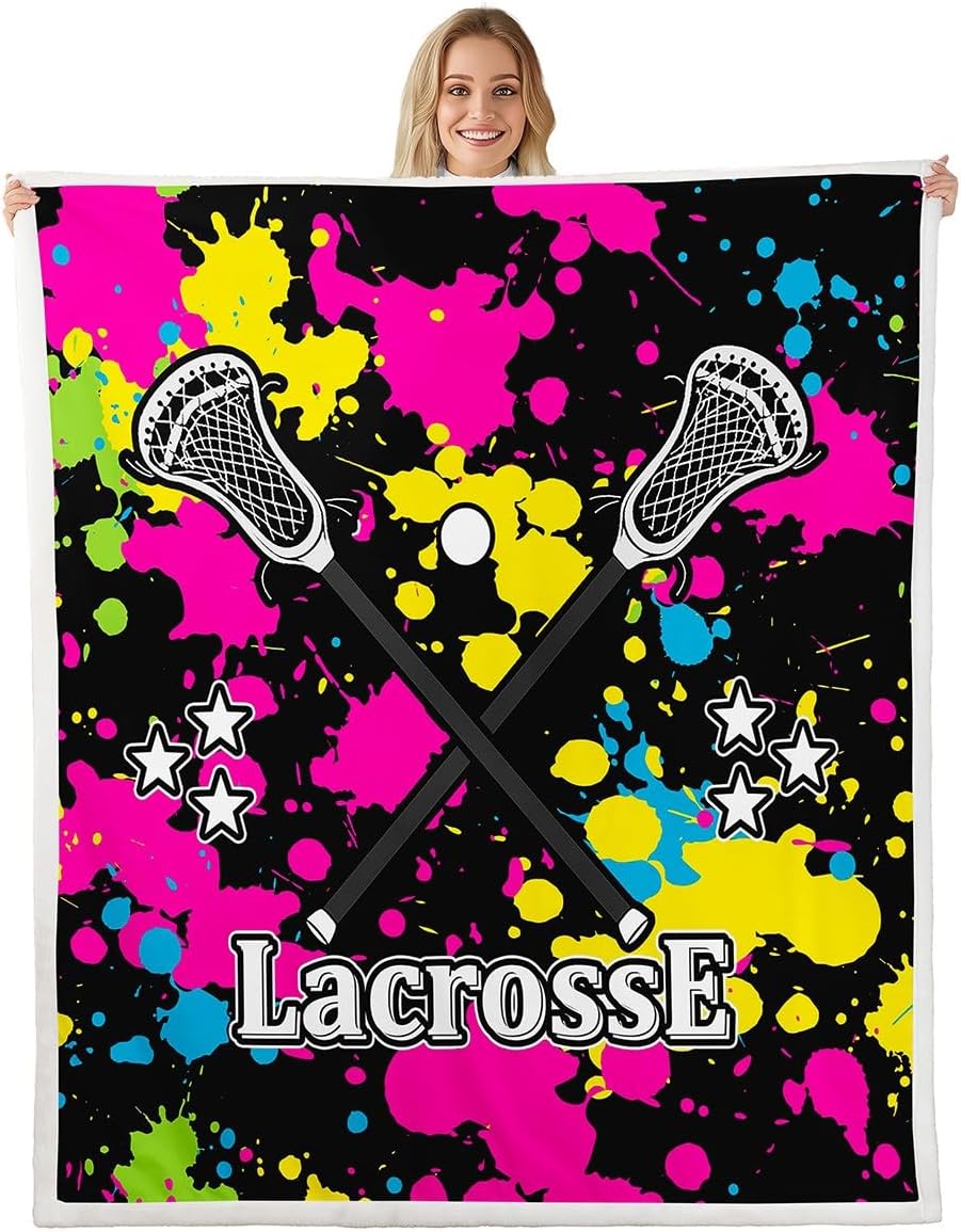Feelyou Lacrosse Fleece Throw Blanket Kids Lacrosse Game Sports Sherpa Throw Blanket Boys Girls Colorfl Tie Dye Decor Plush Blanket Microfiber Lacrosse Ball Fuzzy Flannal Blanket Bedroom Twin 60"x80"