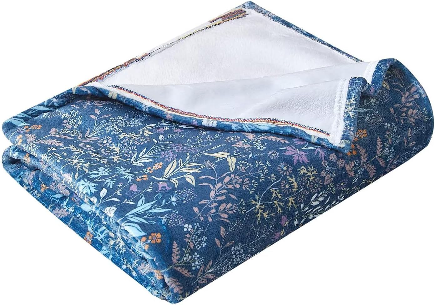 Navy Blue Flannel Throw Blanket for Couch Sofa Bedroom All Season Use Lightweight Floral Fleece Autumn Fall Thin Throw Blankets for Office Naps Travel Soft Cozy Warm Blanket for Women