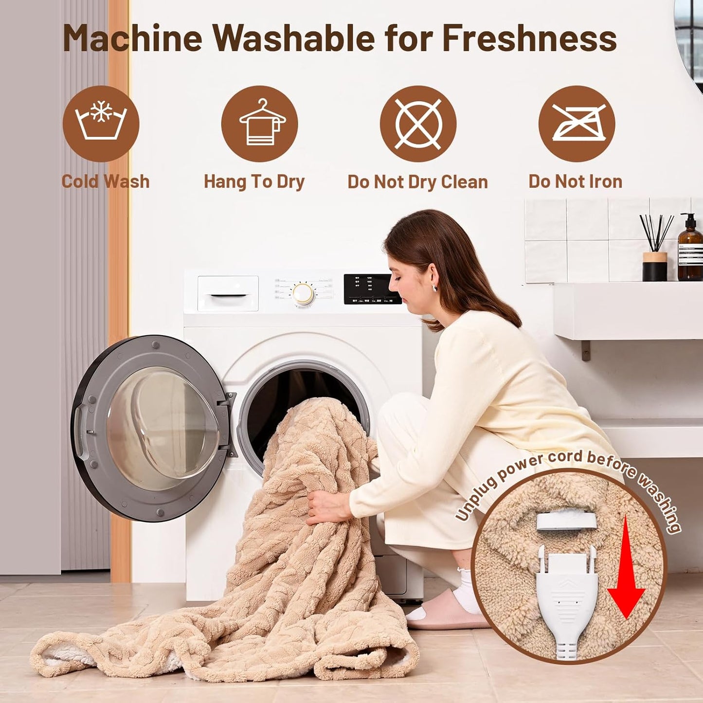 Heated Throw Blanket Electric 50"x60" - Soft Sherpa Throws with 9 Heat Levels and 1-10 Hour Timer, Machine Washable, Cozy Couch Blanket for Home & Office, Christmas & House Warming Gifts - Beige