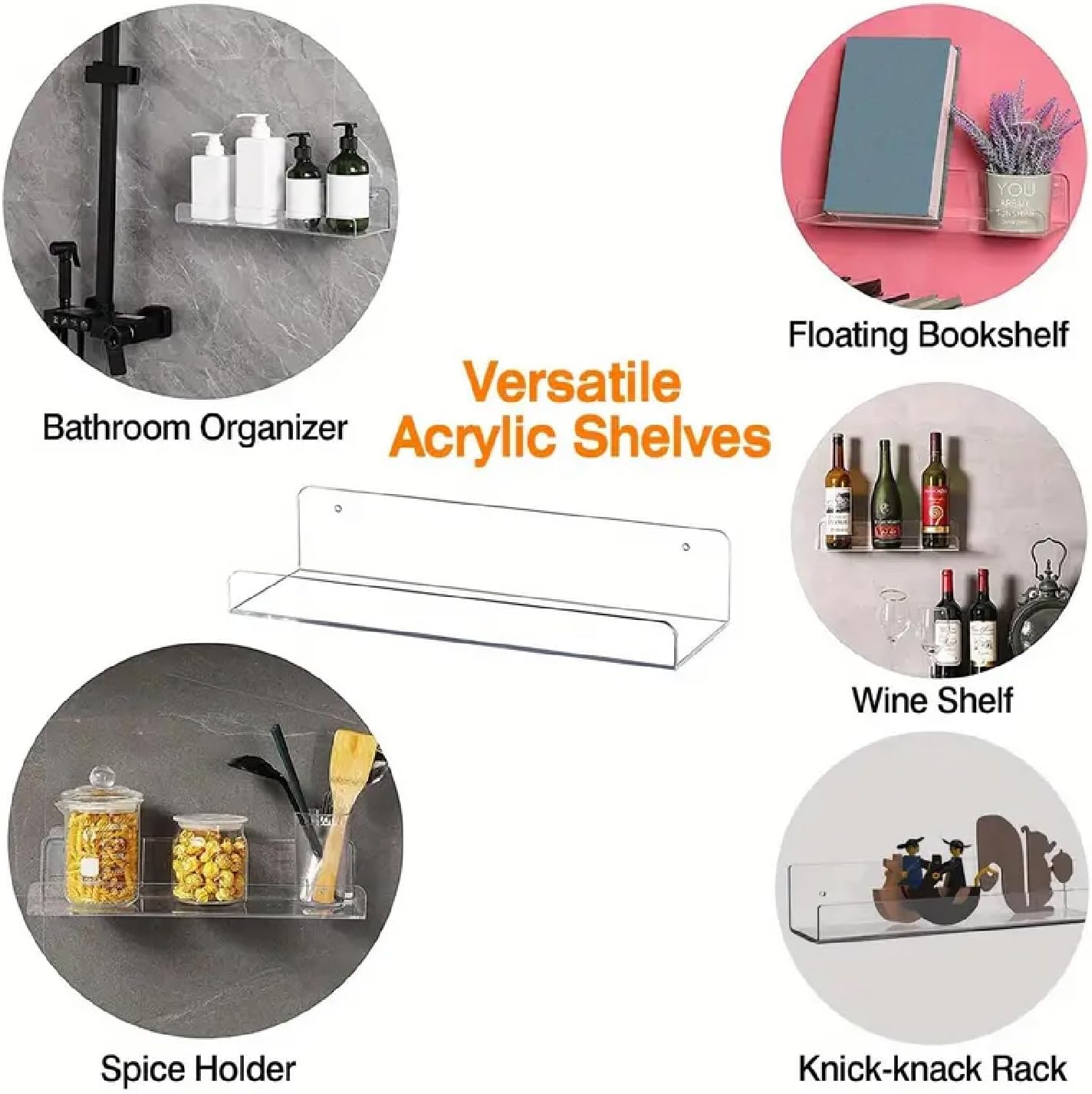 Wall-Mounted Acrylic Shelves Suitable for Wall-Mounted Display Rack Storage Rack Suitable for Children's Bookshelf Room Wall Decoration Bedroom Kitchen Living Room (4, 15")
