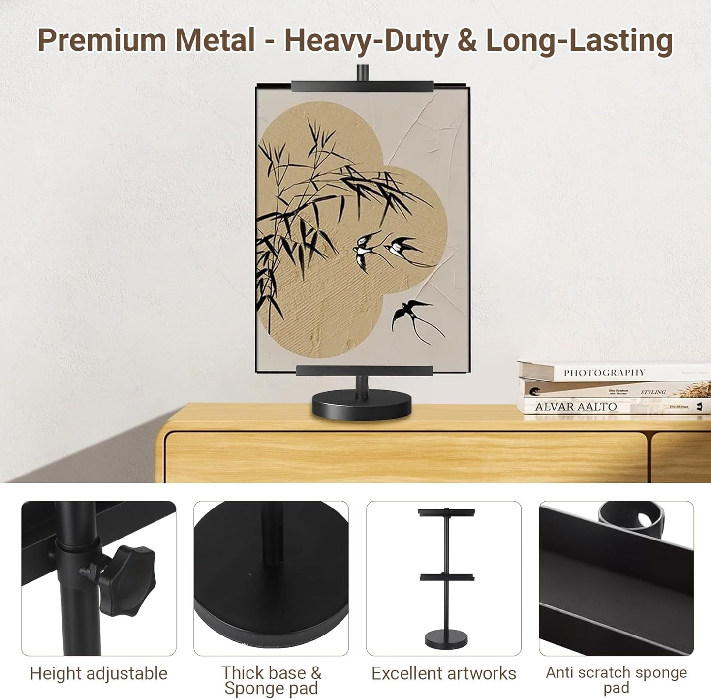 Photo Frame Tabletop Easel Stand-Heavy Duty Tabletop Display Easel, French Style Gold Easel Stand,Picture Frame Stand for Wedding/Art/Photos,Picture Easels (Black, 28inch)