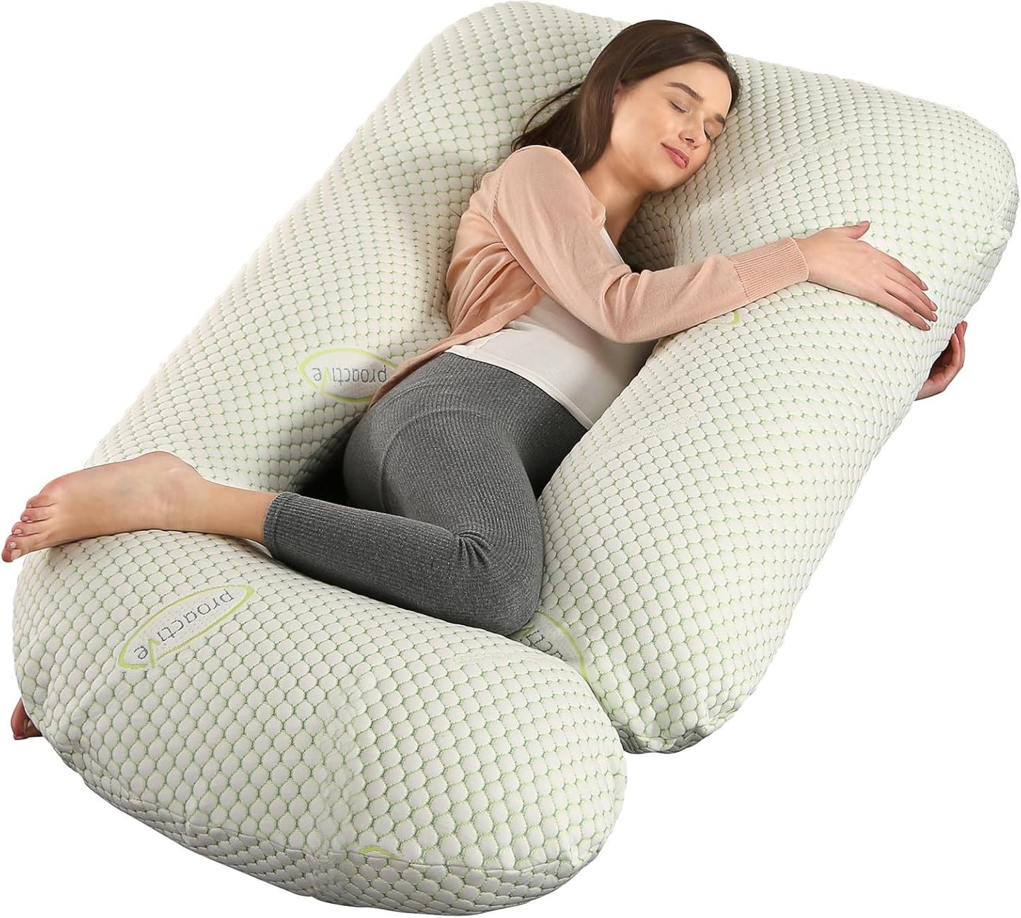 BATTOP Pregnancy Pillows for Sleeping- Full Body Maternity Pillow with Cooling Breathable Cover, U-Shaped Pregnancy Pillow for Side Sleepers - Support for Back,Hips,Legs,Belly (Mint Green)