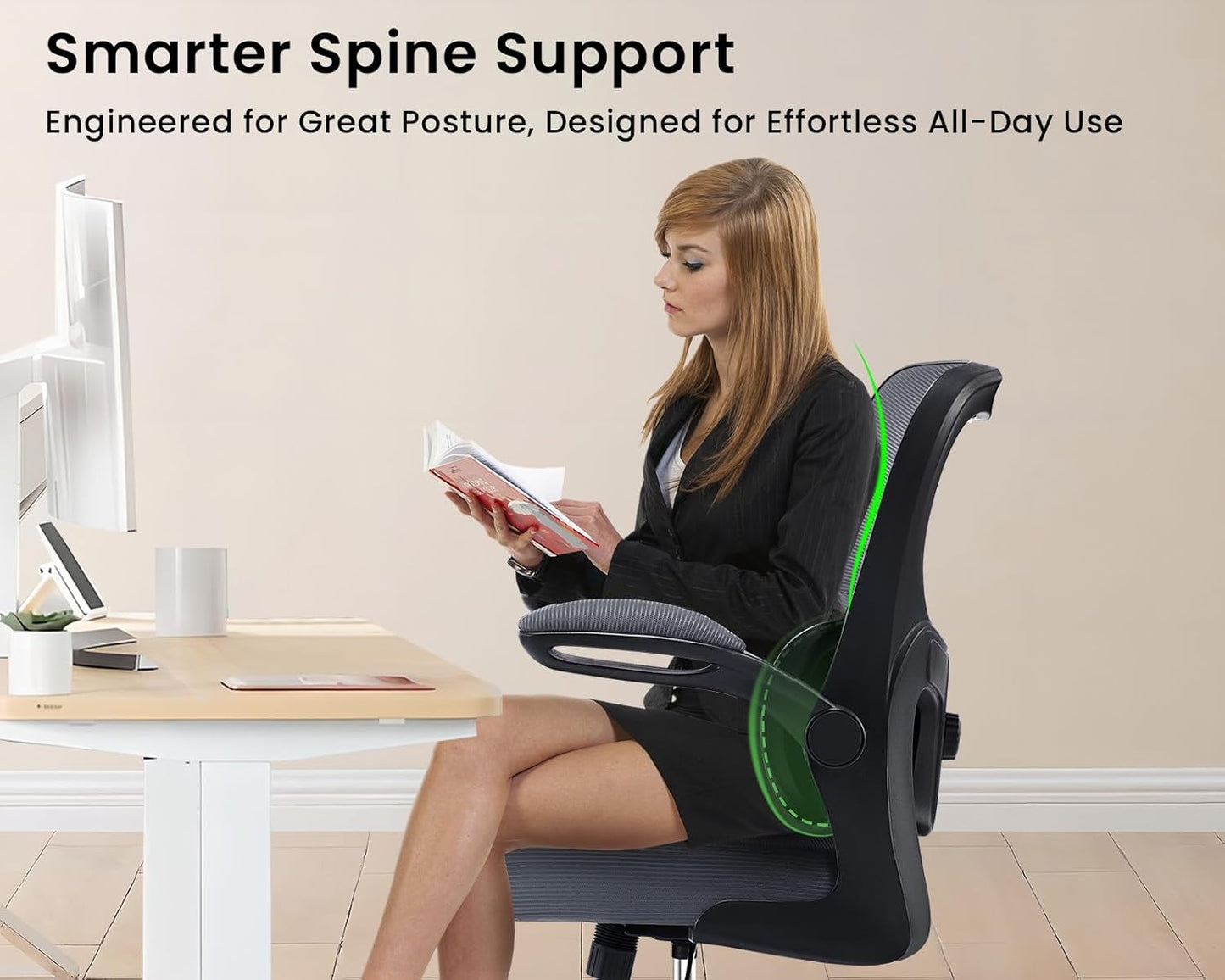 AreShark Office Chair Ergonomic Desk Chairs with Adjustable Lumbar Support, High Back Breathable Mesh Chair with Wheels& Flip-up Armrests,Rolling Swivel Comfy Task Computer Chair for Home Work Gaming