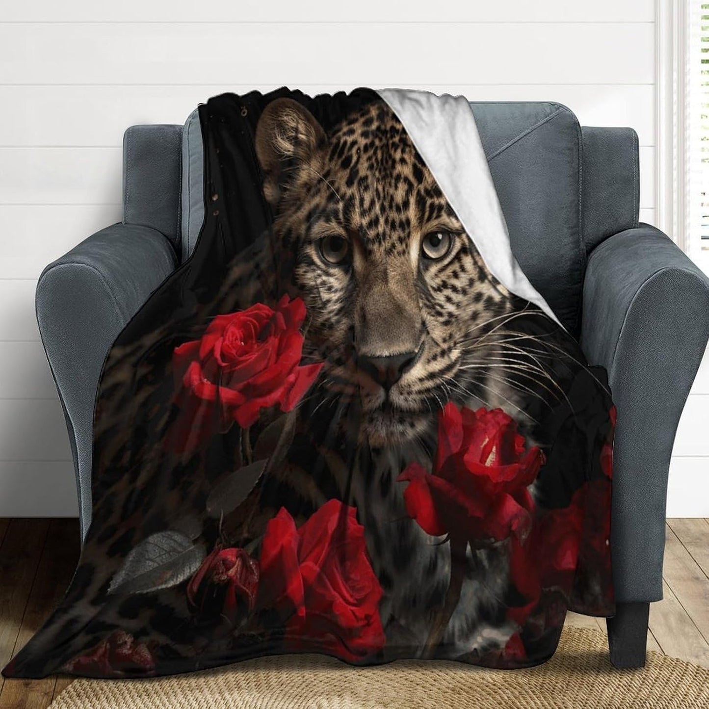 Rose Leopard Throw Blanket for Couch Super Soft Warm Lightweight Throw Blankets Cozy Flannel Bed Blanket Cute Decorative Blankets for All Seasons Home Decor Gift 30"*40"（76 * 100cm）