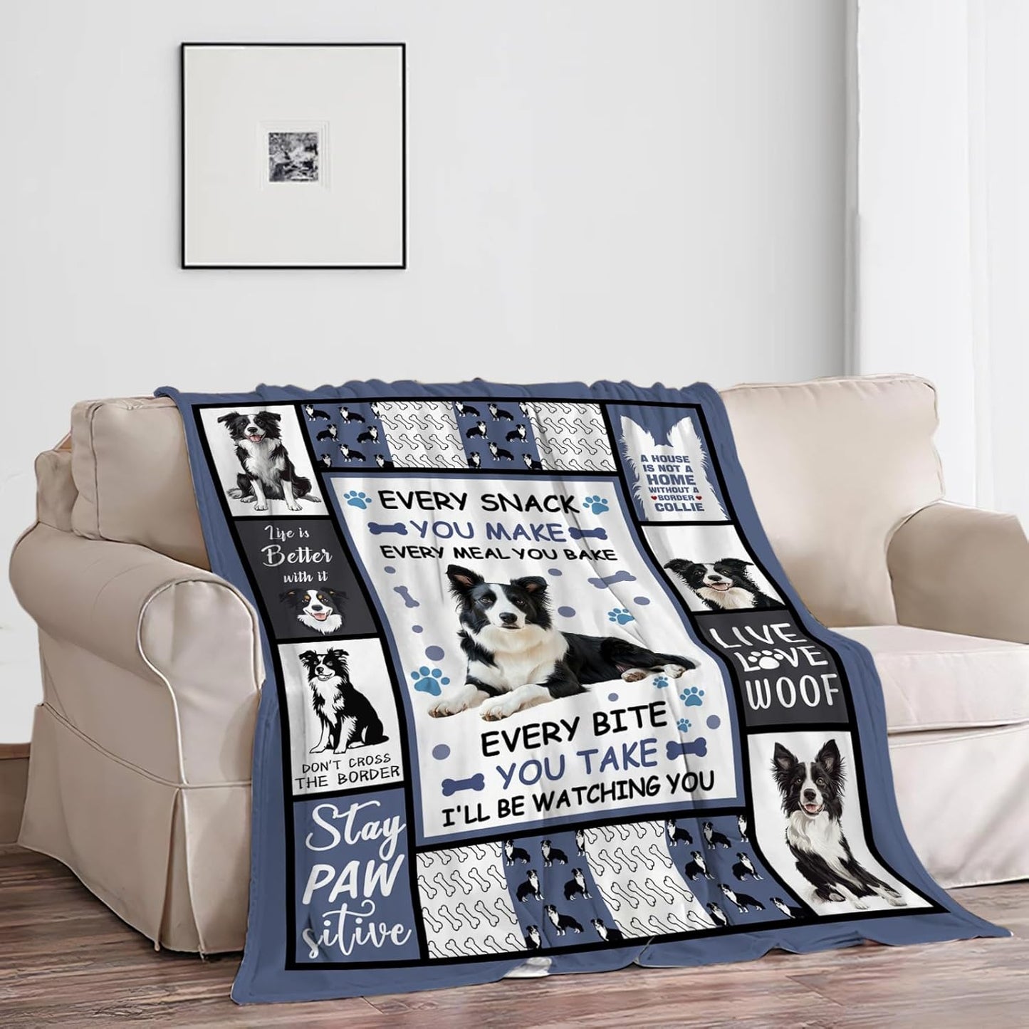 Border Collie Blanket, Dog Throw Blanket, Border Collie Gifts, Pet Dog Stuff Fleece Flannel Plush for Women Men Boys Girls Lover Adults Soft Bedding for Sofa Bed Office Home Decor 40"X50"