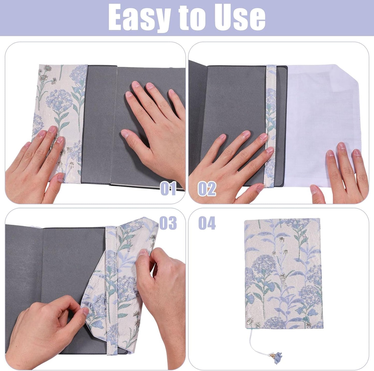GLOBLELAND Blue Dandelion Book Cloth Covers for A5 Paperback with Ribbon Washable Soft Fabric Cover for 8.6x5.5inch Books Adjustable Protector for Notebook Bible Novels Hardcover