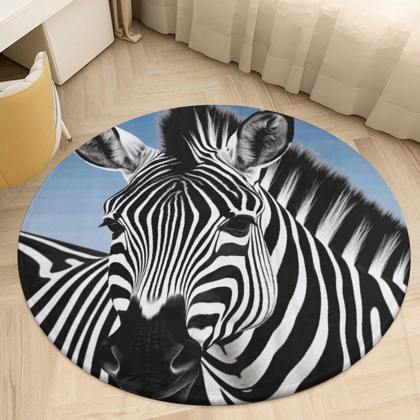 Zebra Circle Rug Retro Luxury Coral Velvet Floor Mat Non Slip Soft Indoor Floor Carpet Comfy Thickened Area Rugs Modern Aesthetic Minimalist Carpets for Home Decor
