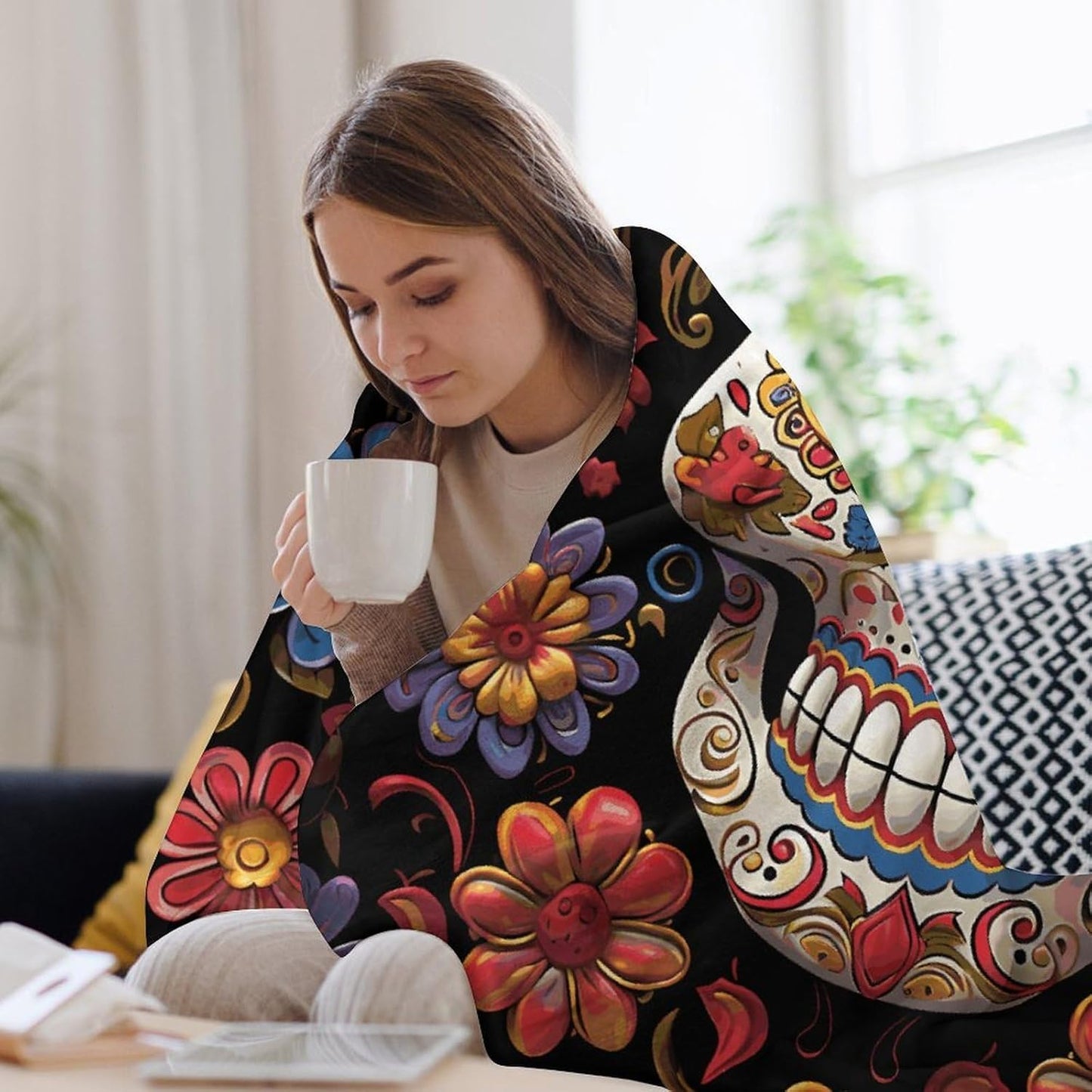 Sugar Skulls Blanket Super Soft Lightweight Throw Blanket Cute Cozy Warm Bed Blanket Decorative Fuzzy Blanket All-Season Home Decor Gift for Sofa Couch Living Room 50"*60"（130 * 150cm）