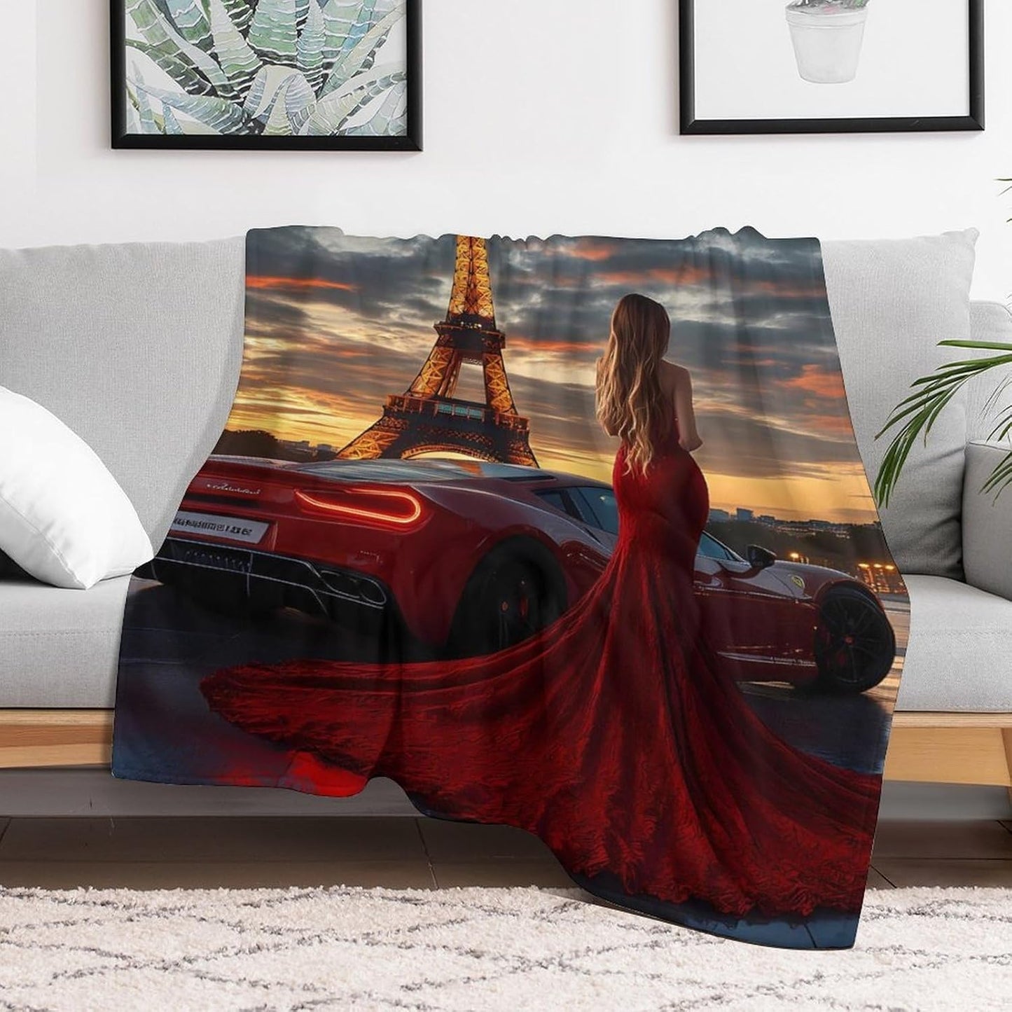 Paris Eiffel Tower Women Throw Blanket for Couch Bed Plush Cozy Fuzzy Flannel Blanket for All Season 60"x80"