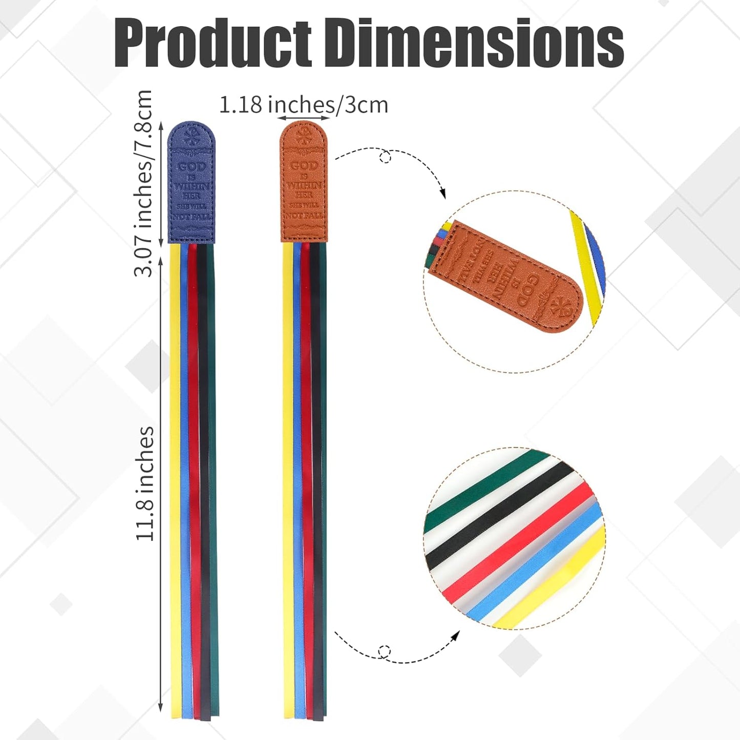 2Pcs Bible Ribbons Bookmarks, Christian Bookmarks Tassels, Artificial Leather with Text Book Marks with Colorful Ribbon, Book Accessories for Reader Easter Gift, Bible Accessories Women (Brown+Blue)