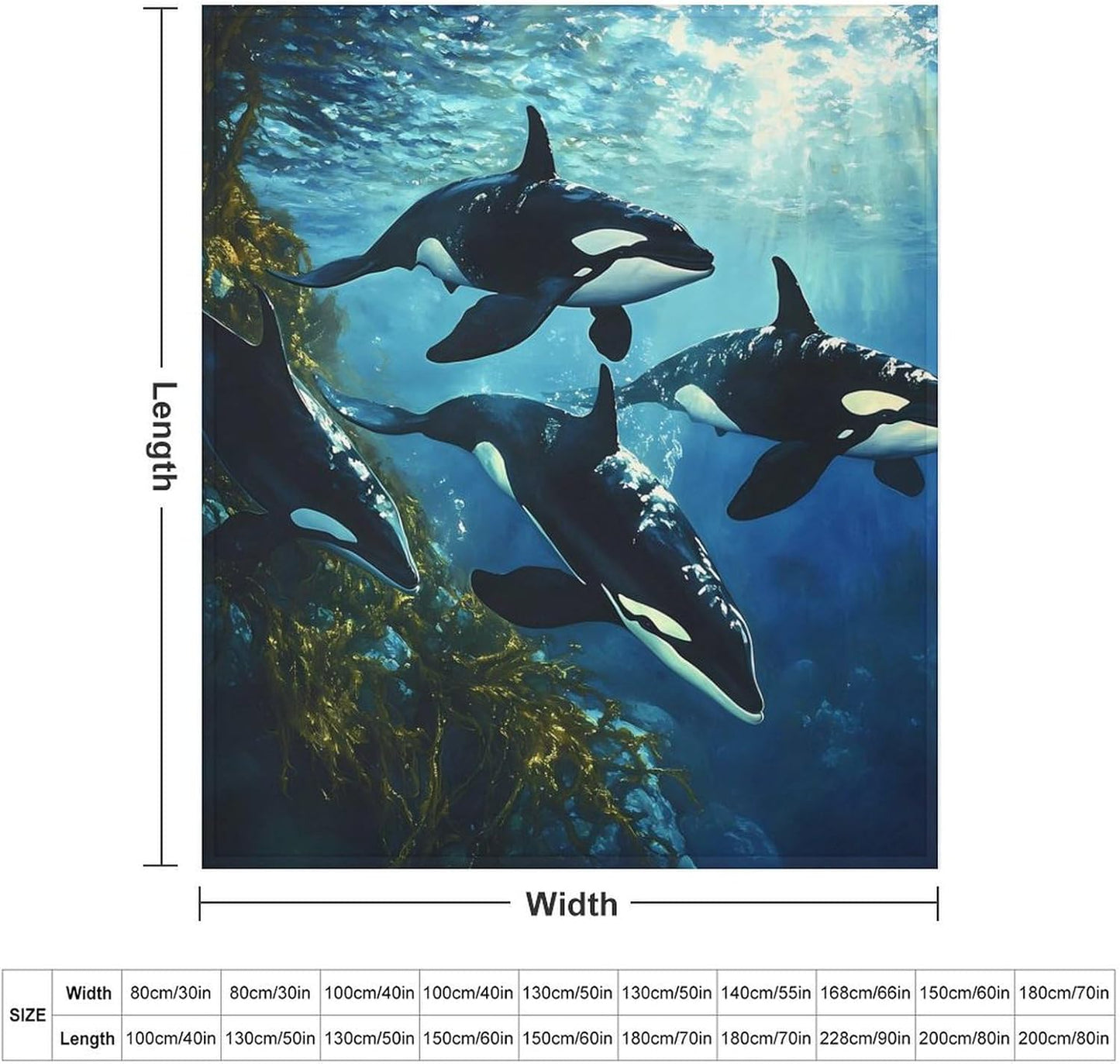 Killer Whales Swim Throw Blanket for Couch Bed Plush Cozy Fuzzy Flannel Blanket for All Season 70"x80"