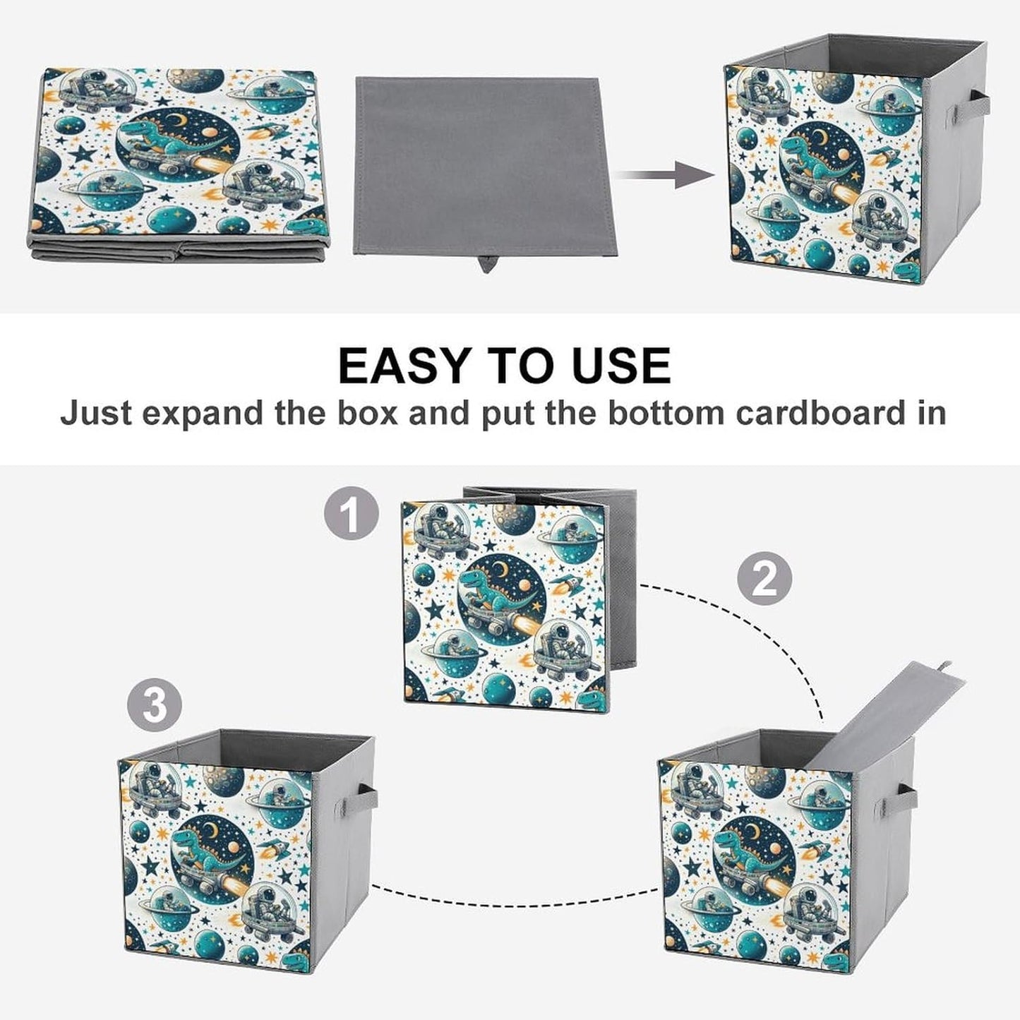 Car Traveling Dinosaurs Space Storage Cubes,Fabric Collapsible Storage Bins with Dual Handles, Foldable Cube Baskets for Shelf,Closet Organizers And Storage Box