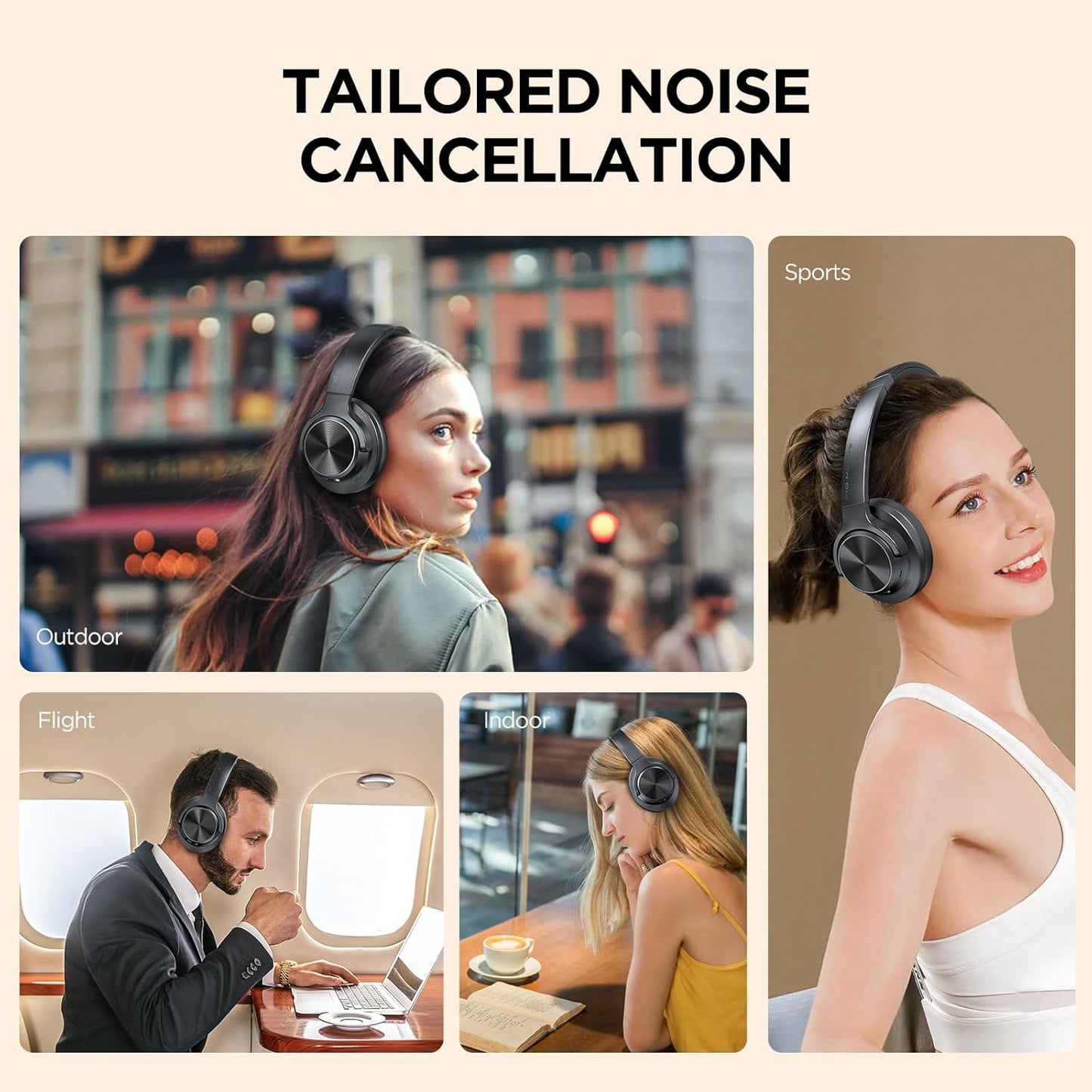 Hybrid Active Noise Cancelling Headphones, Wireless Over Ear Bluetooth, 130H Playtime, Hi-Res Sound, Deep Bass, Customize via App, Comfort Earcup for Business Travel Workout