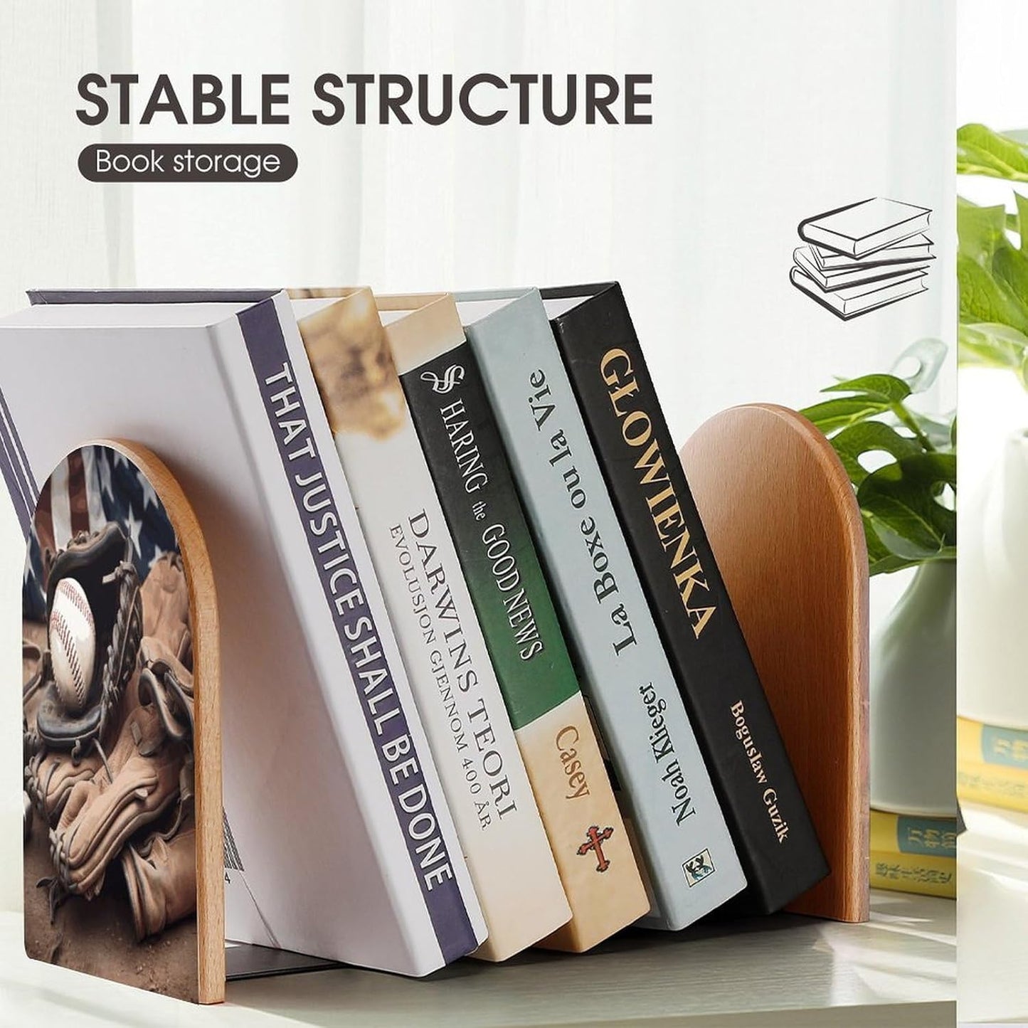 Baseball Equipment Bookend for Shelves Wooden Book End Large Size Sturdy Book Holders Stoppers with Metal Base for Bookshelves Slick Decorative Bookends Stands