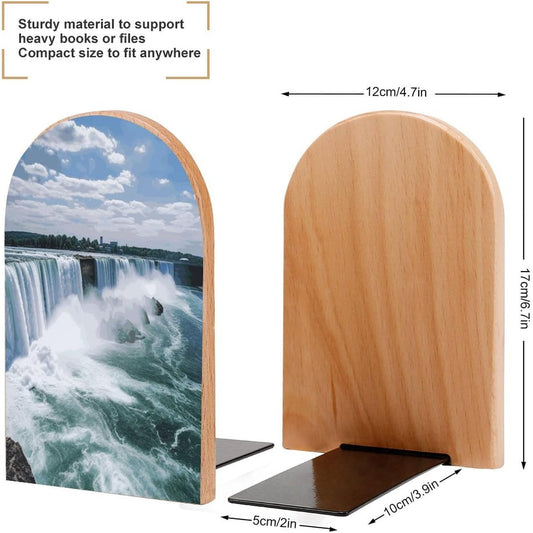 Niagara Falls Bookend for Shelves Wooden Book End Large Size Sturdy Book Holders Stoppers with Metal Base for Bookshelves Slick Decorative Bookends Stands
