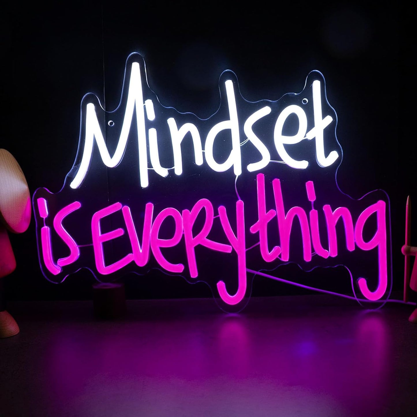 Mindset is Everything Neon Sign Dimmable LED Light Up Sign，USB Powered Positive Quotes Motivational Neon Light for decoration, back-to-school season, graduation season, student gifts