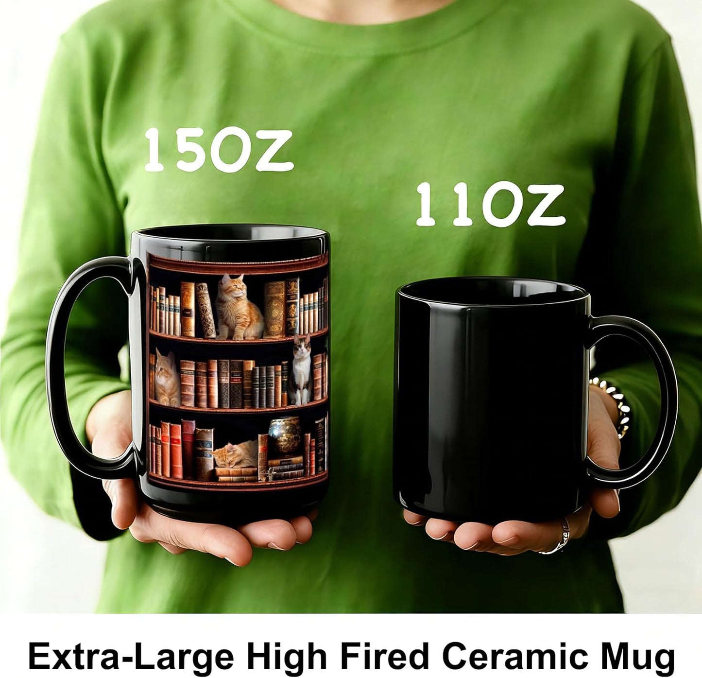 Book Lover Coffee Mug 15oz - Unique Library Gift for Readers, Bookworms & Librarians - Reading Bookish Items Novelty Ceramic Coffee Cup with Cute Cat and Books Design -46