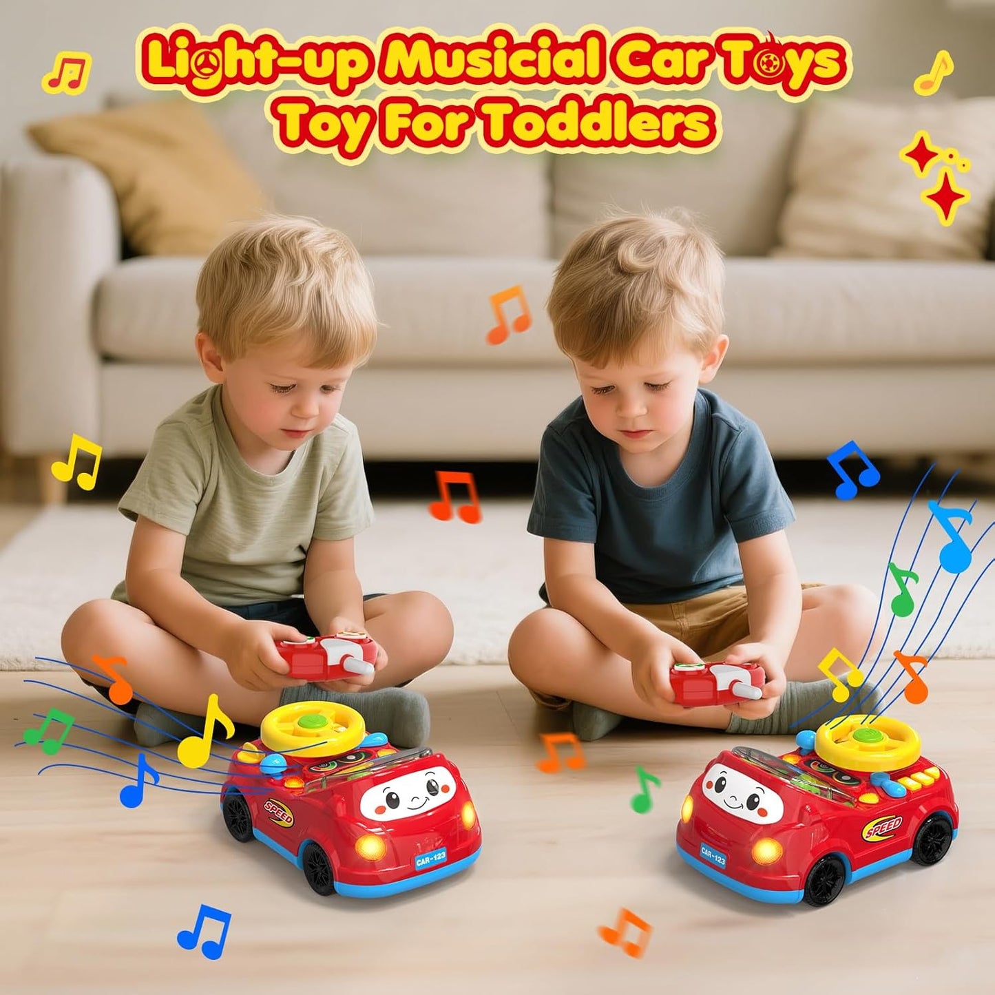 Toddler Toys For Ages 1-3 Boy - Remote Control RC Push Car Racing Adventure Steering Wheel Driving Games,Interactive Learning Educational Christmas Birthday Gift For Kids Age 1 2 3(Yellow Red)