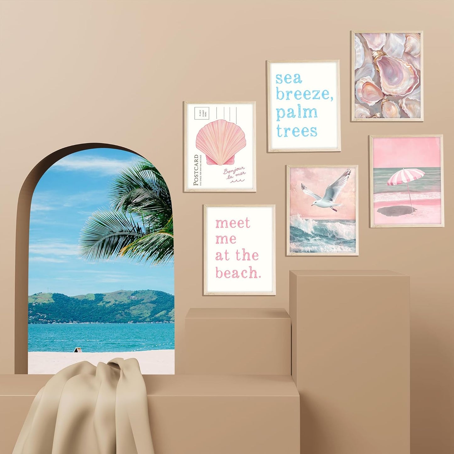 Eastern Print Pink Beach Coastal Wall Art, Preppy Room Decor With Shells & Seaside Quotes, Oyster, Granddaughter Aesthetic Summer Print, Beach Poster Artwork For Girls Dorm & Bedroom, UNFRAMED 8x10