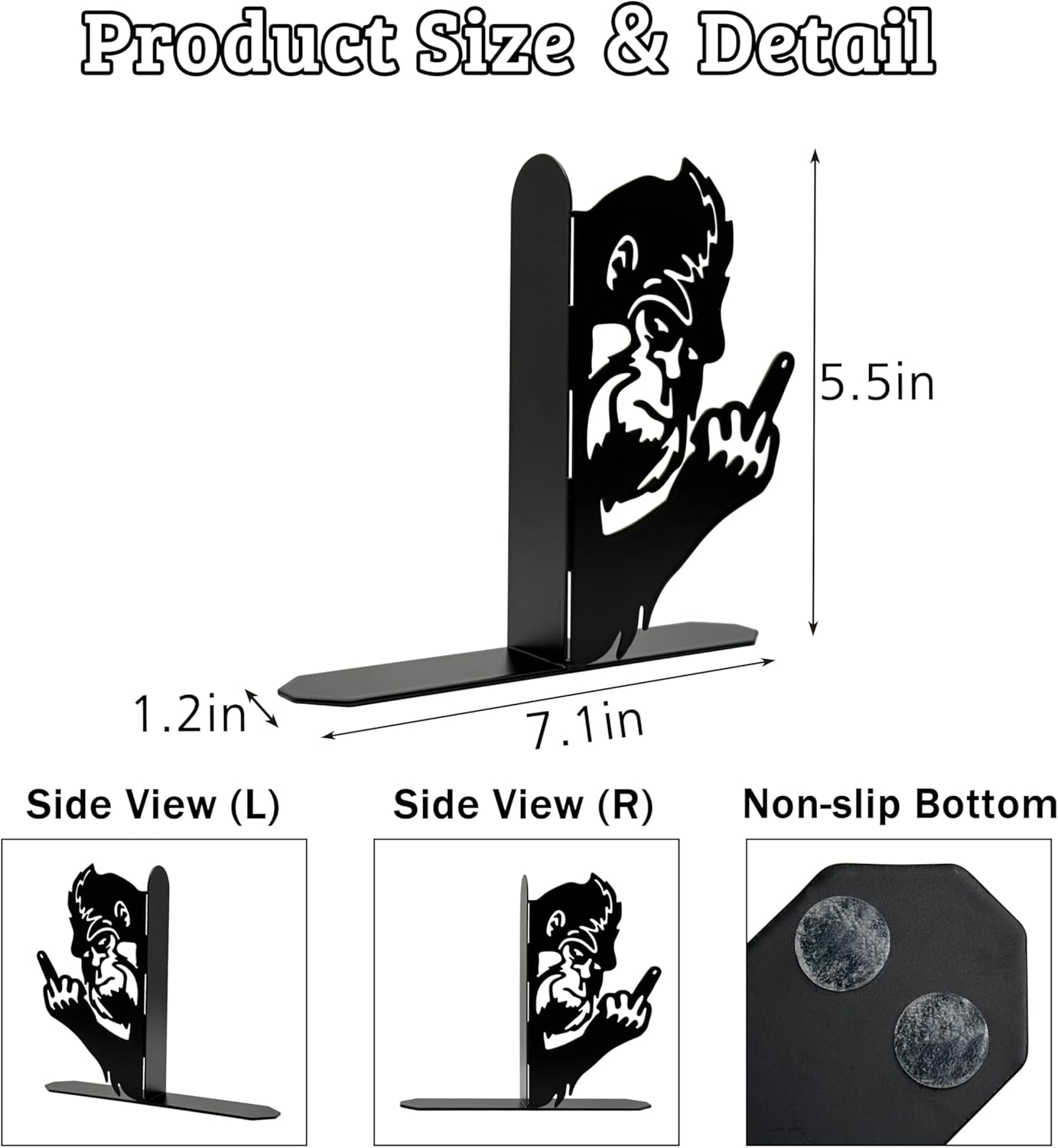 Peeping Bigfoot Metal Bookends Funny Sasquatch Book Ends for Shelves Bookshelf Decorative Objects Home Office Desk Bookshelf Decor Nice Bigfoot Lover Gifts (Black)