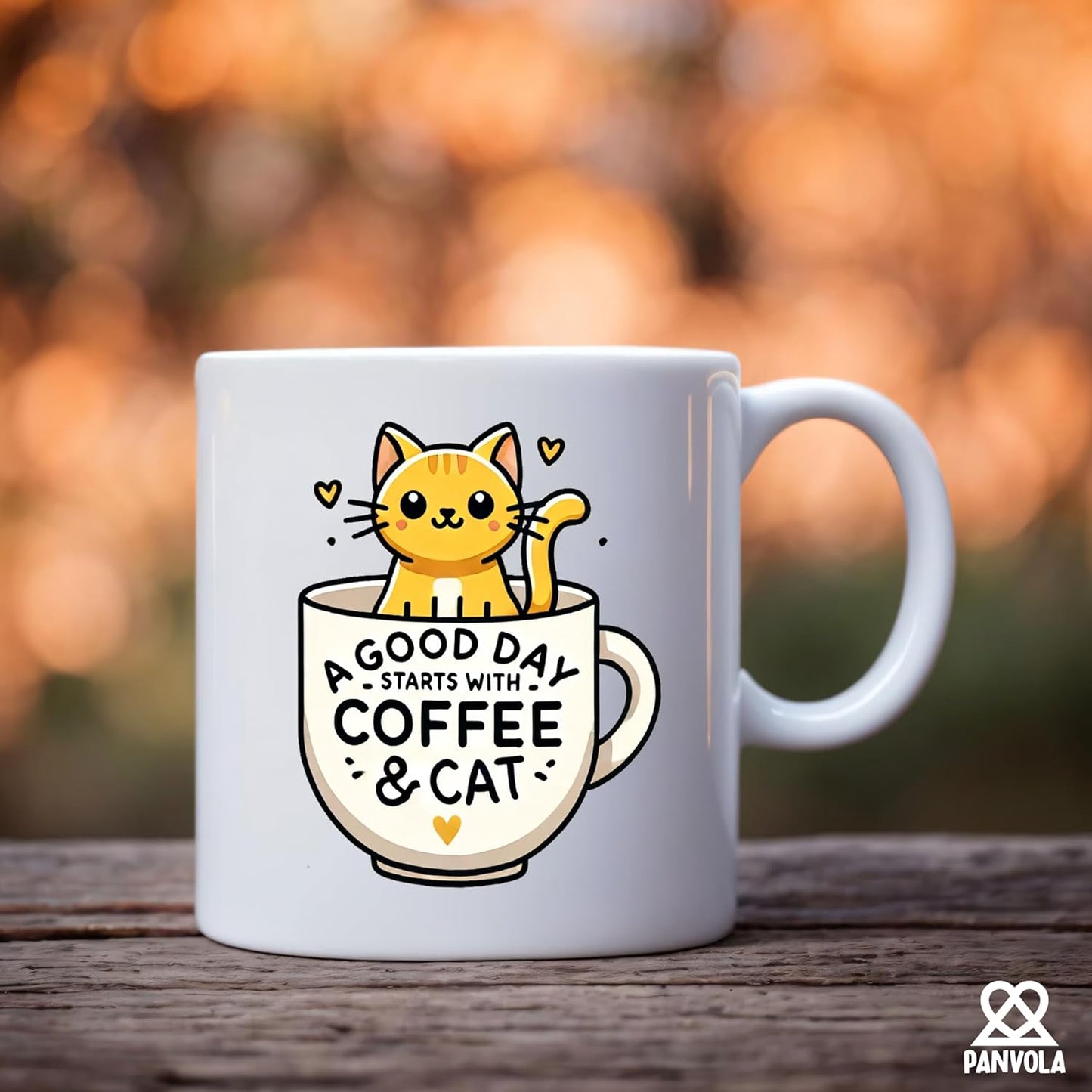Panvola A Good Day Starts With Coffee and Cat Cute Cat Gifts for Coffee Lover Girlfriend Boyfriend Sister Brother Friend Pet Owner Mom Dad Ceramic Mug 11 oz White