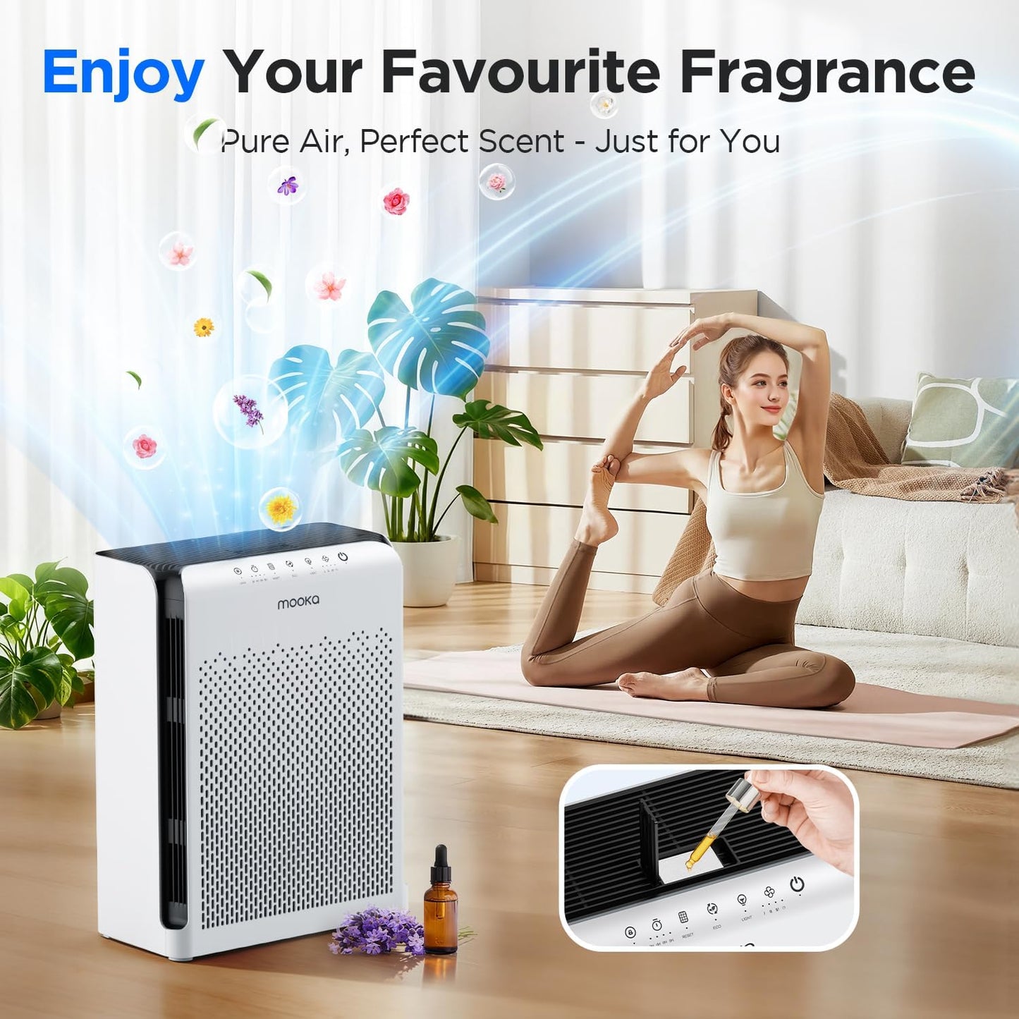 MOOKA Air Purifiers for Home Large Room Up to 2200ft² with ECO Mode, 20dB Ultra-Quiet HEPA Air Filter for Bedroom with Aromatherapy Nightlight, Air Cleaner for Pets Hair Dander Odor Dust Smoke, M200L