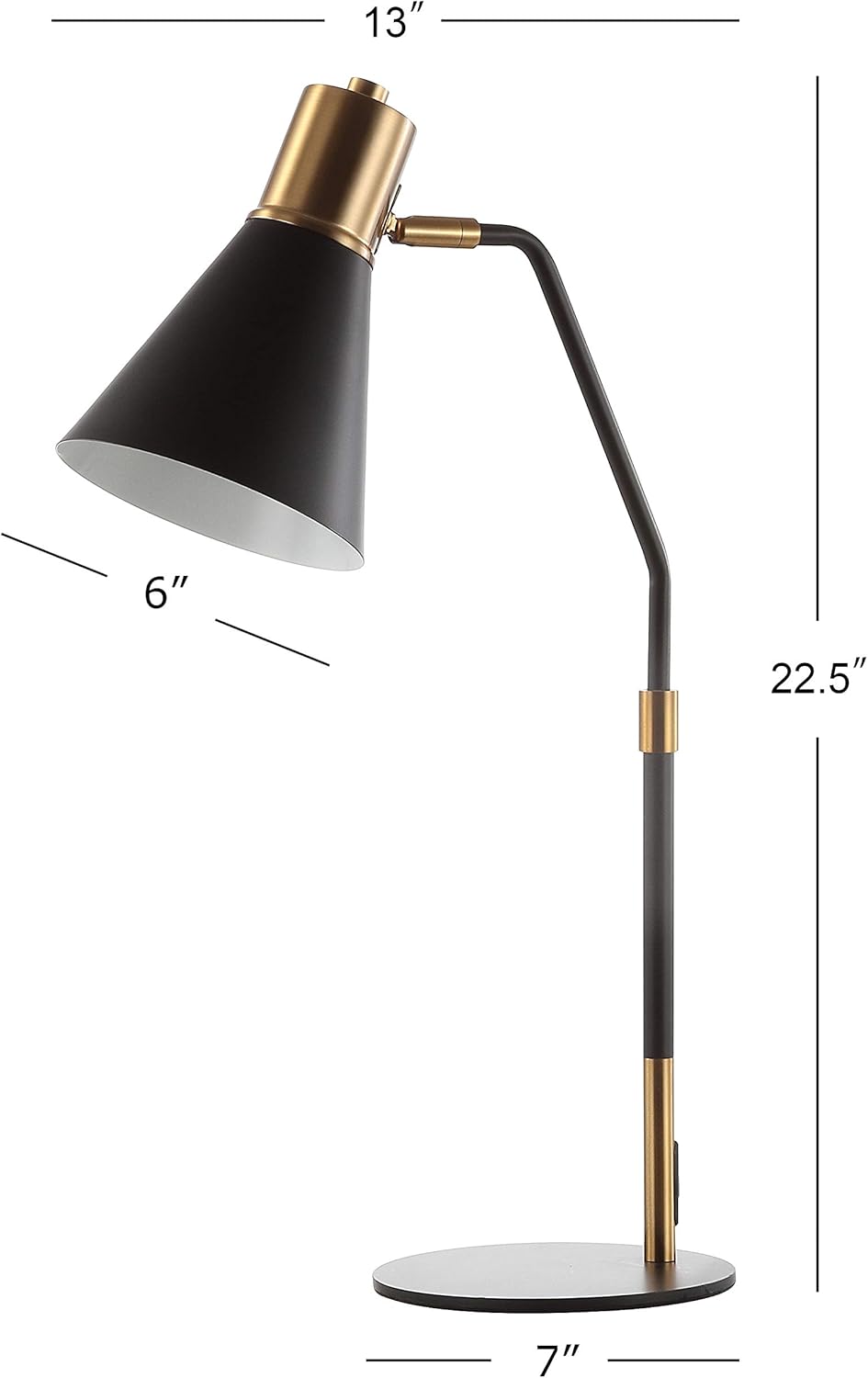 JONATHAN Y 22.5" Black/Brass Gold Metal LED Task Lamp, Contemporary Minimalist Iron Desk Lamp with Adjustable Head for Home Office, UL Listed, LED Bulb Included JYL6129A