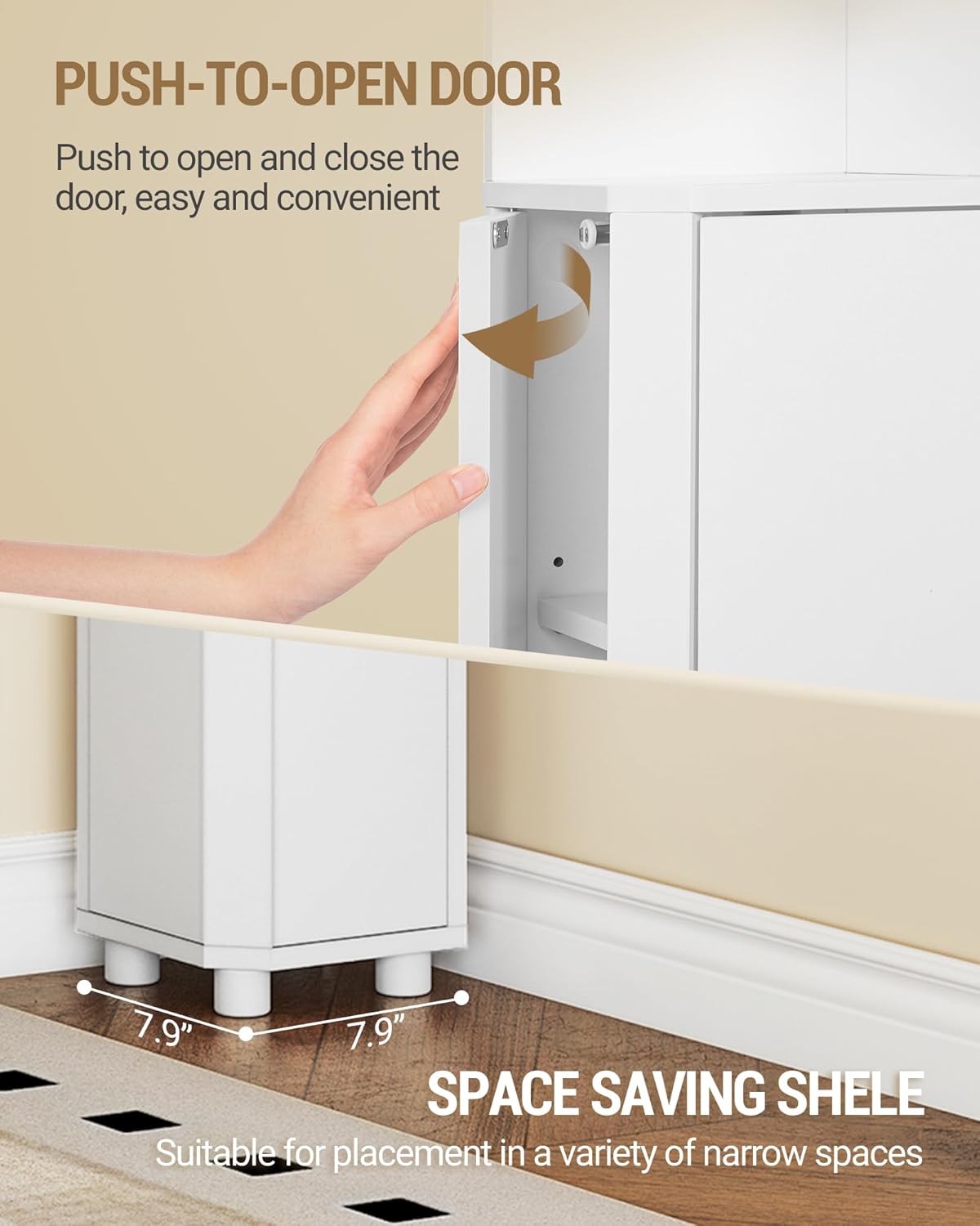 Corner Cabinet, Small Bathroom Corner Cabinet with Doors, Narrow Storage Cabinets with Adjustable Shelves, Bathroom Organizers and Storage for Small Space, White BC20003X