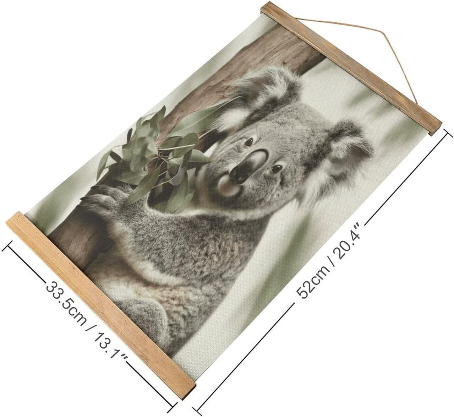 Vintage Koala Poster with Wooden Frame Personalized Linen Hanging Scroll Painting Rustic Wall Hanging Illustrative Modern Artwork Decor for Home Living Room Bedroom Office