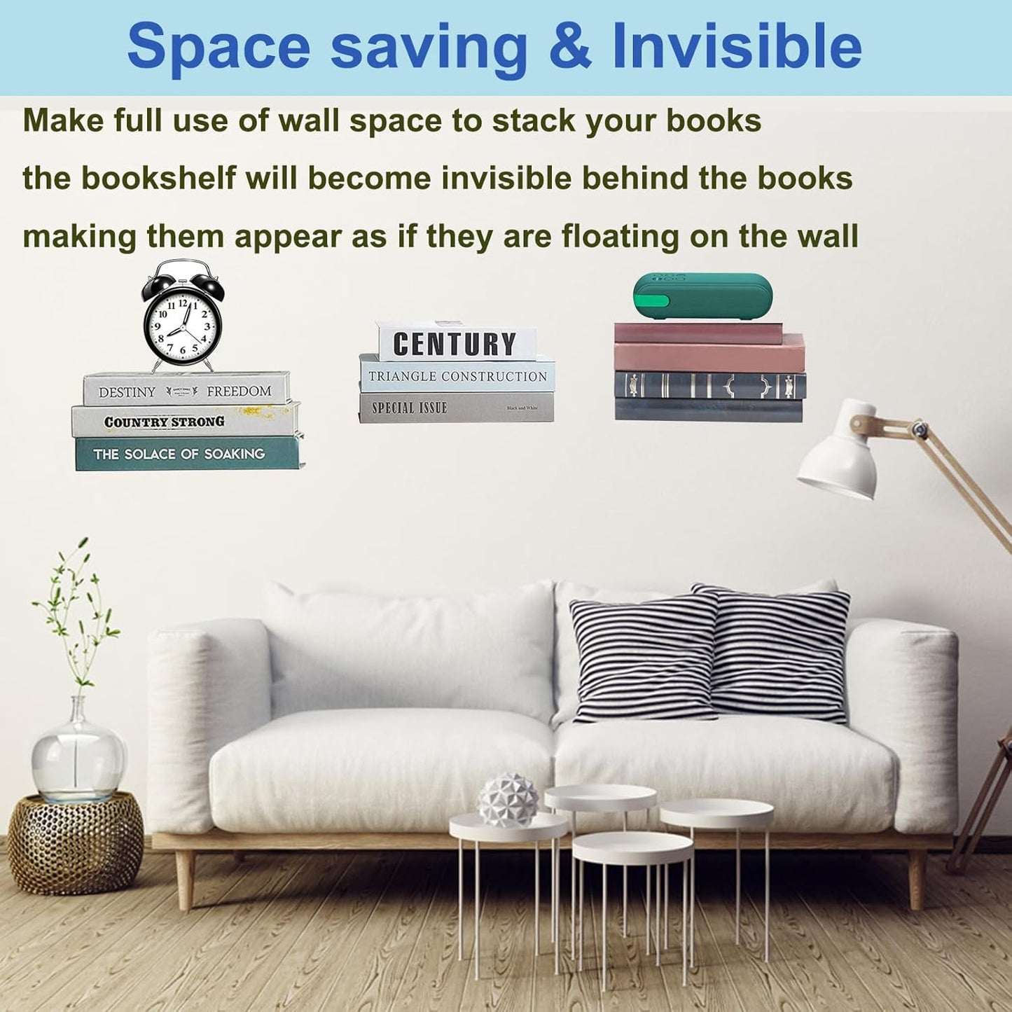 Invisible Floating Bookshelves Wall Mounted, Heavy-Duty Book Organizers, Iron Wall Mount Storage Shelves for Bedroom, Living Room, Classroom, Office, Library (Black,2 Pack)