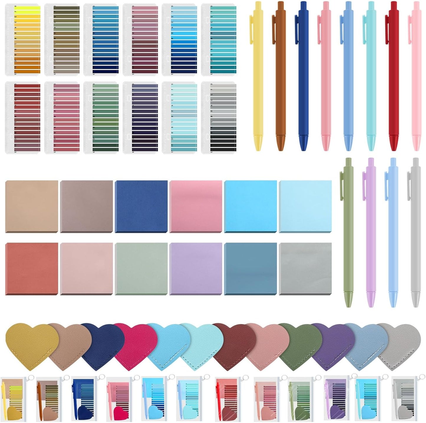60 Pcs Book Annotation Kit Funny Book Lover Gifts with Transparent Index Tabs Self-Stick Notes Ballpoint Pen Leather Heart Bookmarks Clear Pull-Ring Bags for Reading Bookish Club Gifts