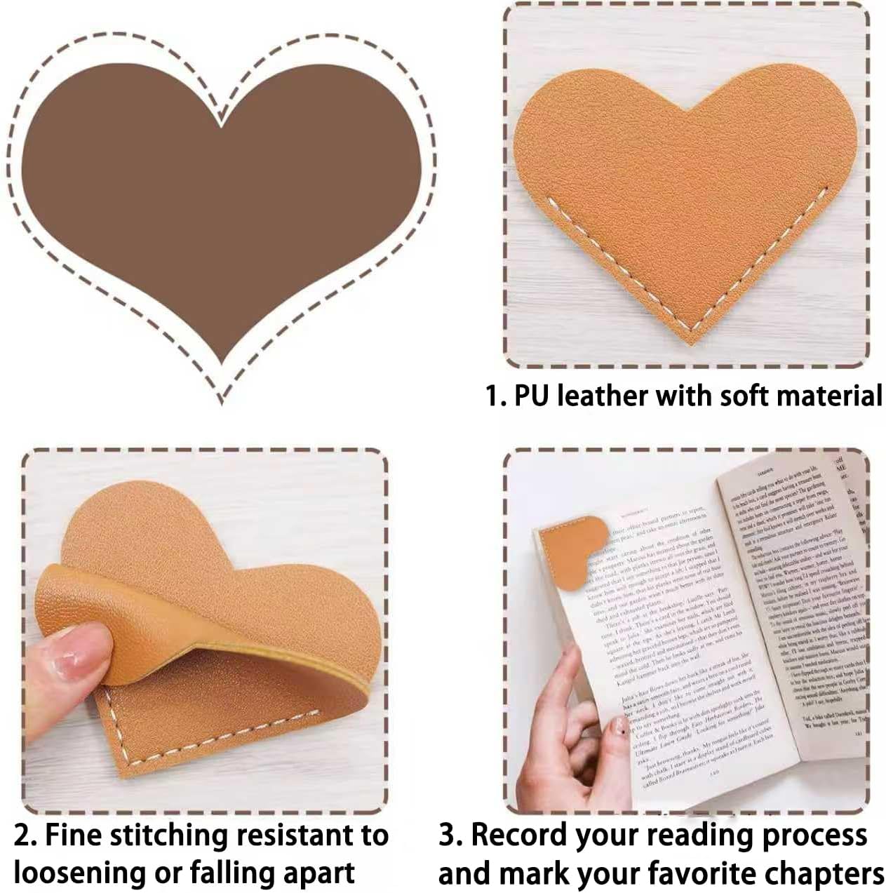 Leather Heart Bookmarks, Corner Page Clips for Women & Girls, Cute Handmade Book Accessories, Perfect Reading Gift for Book Lovers & Kids