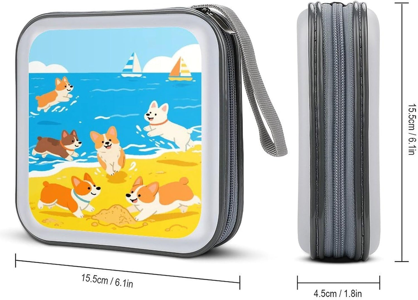 Cute Dogs CD Case Portable Zipper CD Case 40 Capacity Hard Plastic DVD Cases Holder Large Storage Disc Wallet Bag for Car Home Travel DVD Collection Bag