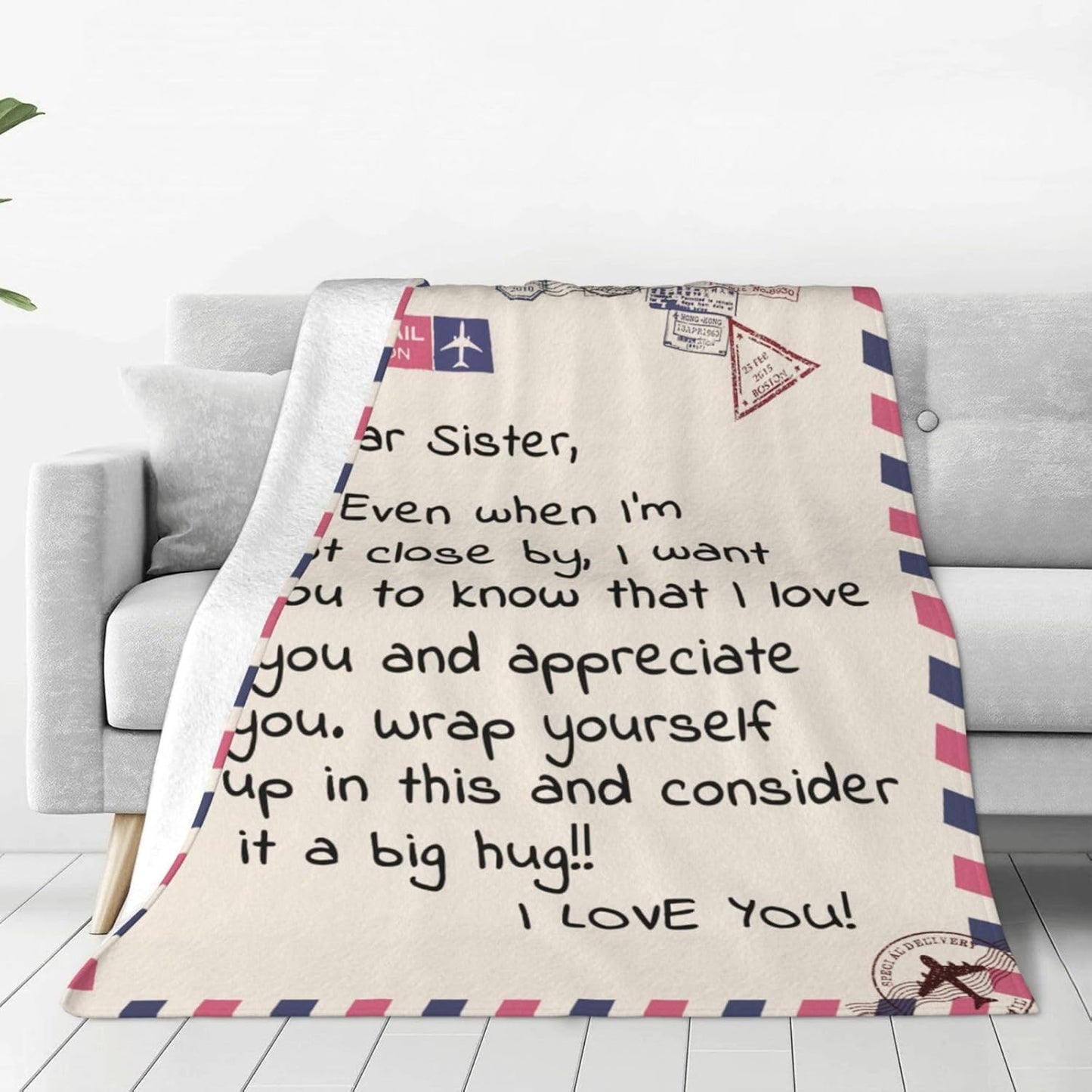 Flannel Blanket Gift for Sister, Personalised Letter Blanket Gifts for Sisters Birthday Christmas Mothers Day, I Love You Cozy Throw Blanket Present 60" x 50"