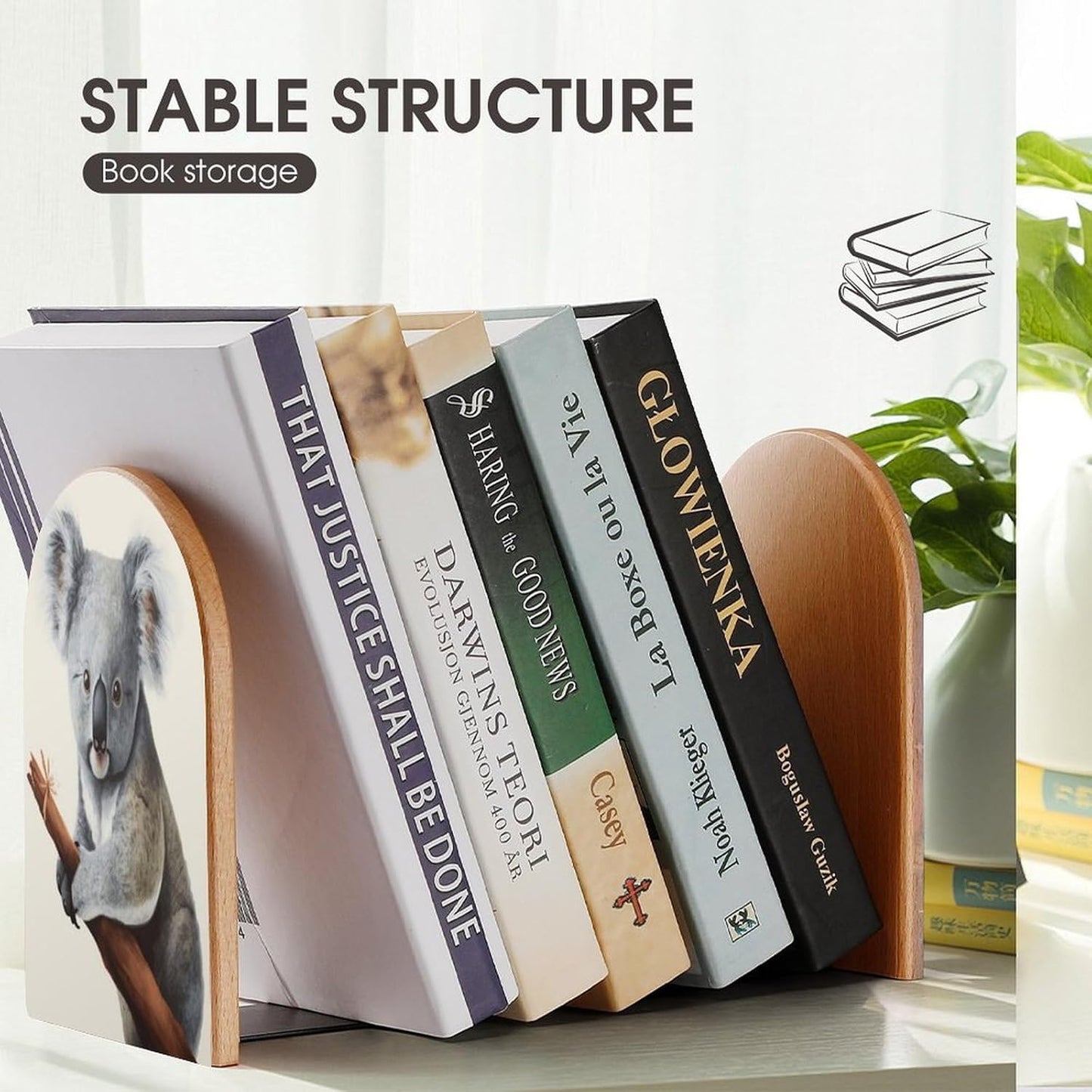 Koala and Butterfly Bookend for Shelves Wooden Book End Large Size Sturdy Book Holders Stoppers with Metal Base for Bookshelves Slick Decorative Bookends Stands