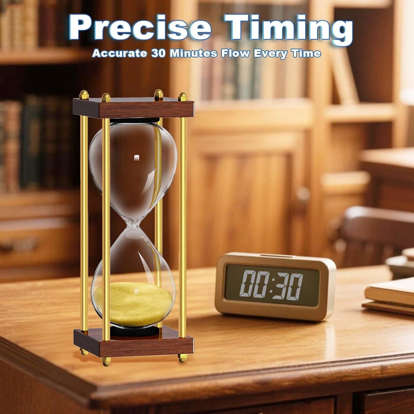 Sand Timer 30 Minute: Small Wooden Hourglass Timer, Reloj De Arena, Antique Sand Watch 30 Min, Sandglass for Home Office Desk Decorative