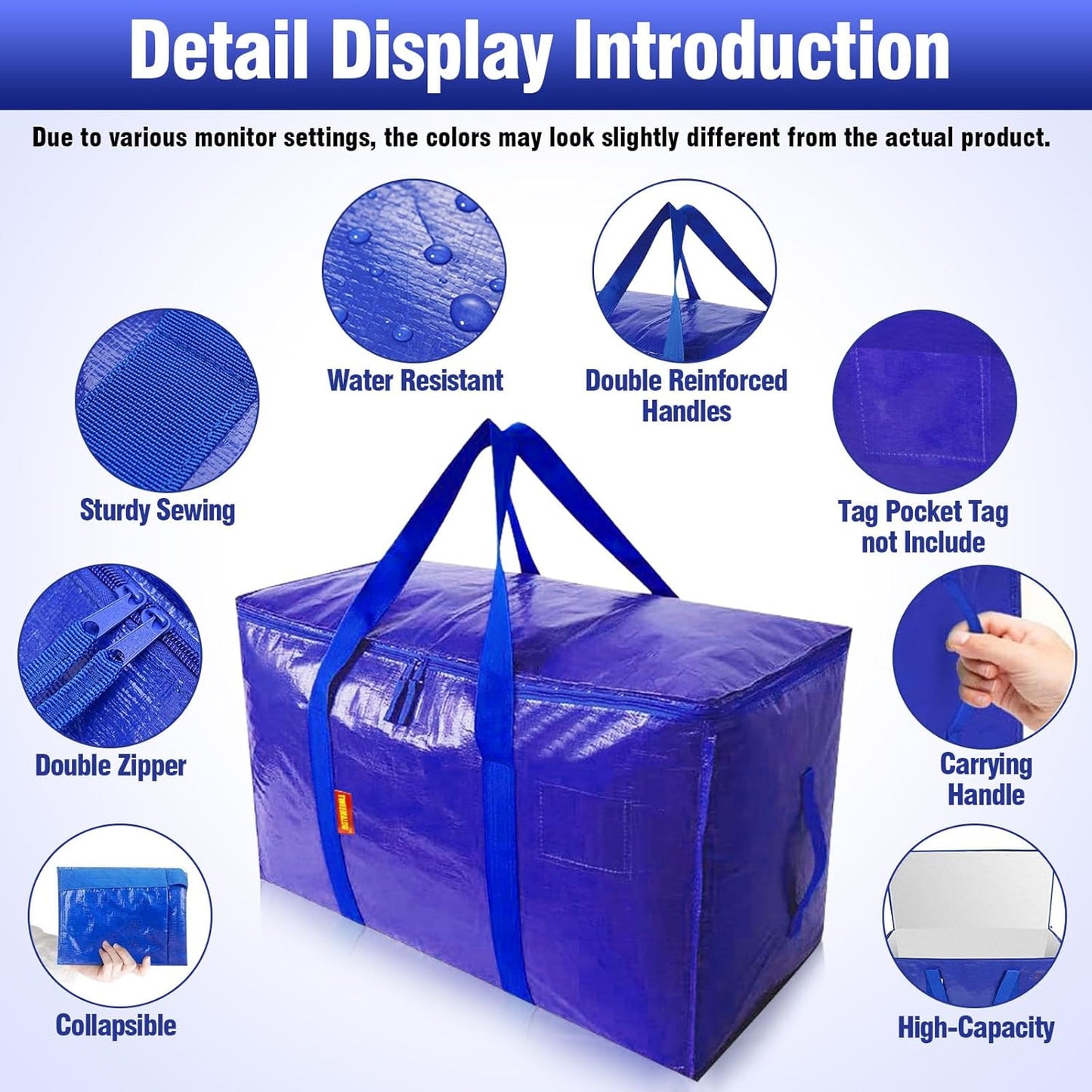 Large Moving Bags with Zippers and Handles, Heavy Duty Storage Bags(6 pcs)