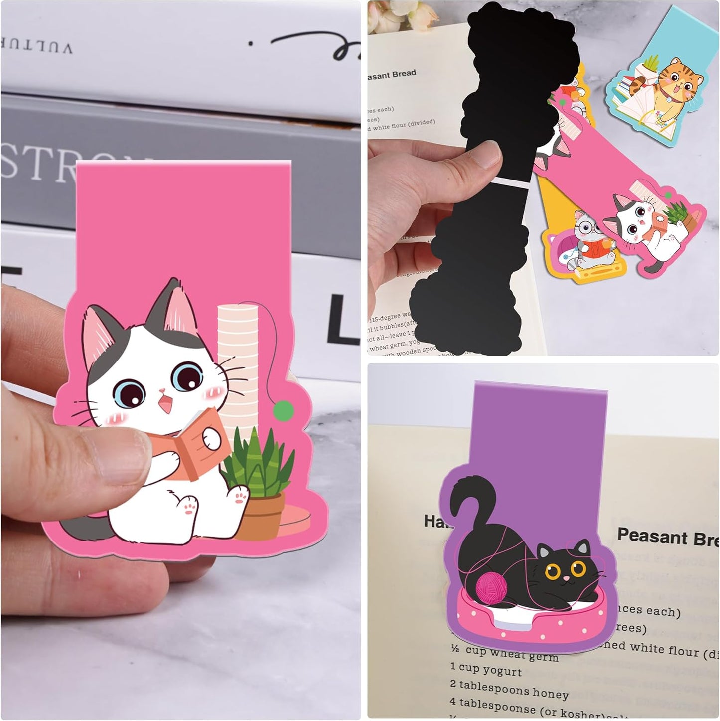 Cat Magnetic Bookmarks, 8 Pcs Cute Cartoon Cat Magnet Page Markers Animal Bookmark Clips for Reading, Magnetic Book Marks for Students Teachers Book Lovers School Office Gifts